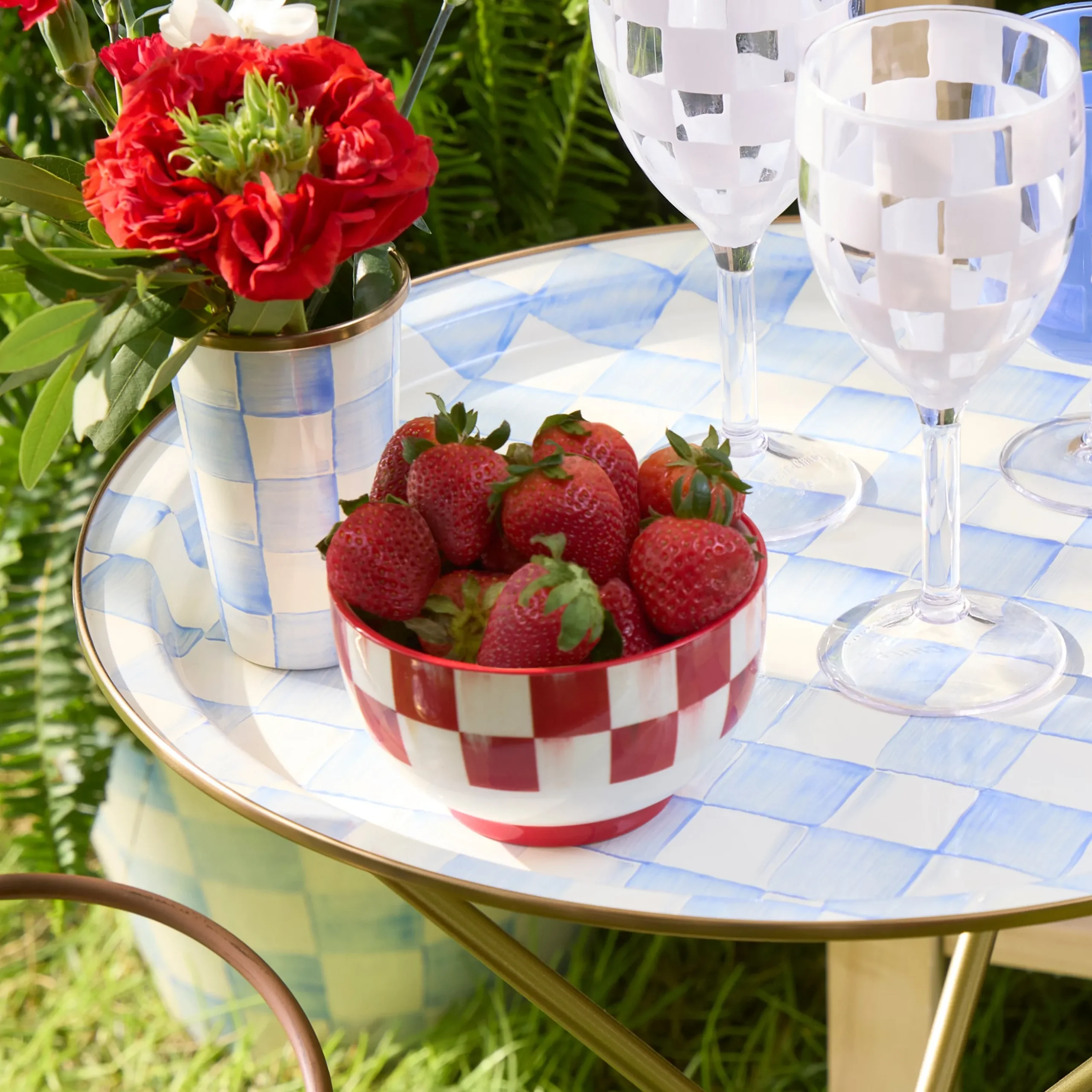 Cherry Check Breakfast Bowls, Set of 4