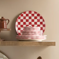 Cherry Check Dinner Plates, Set of 4
