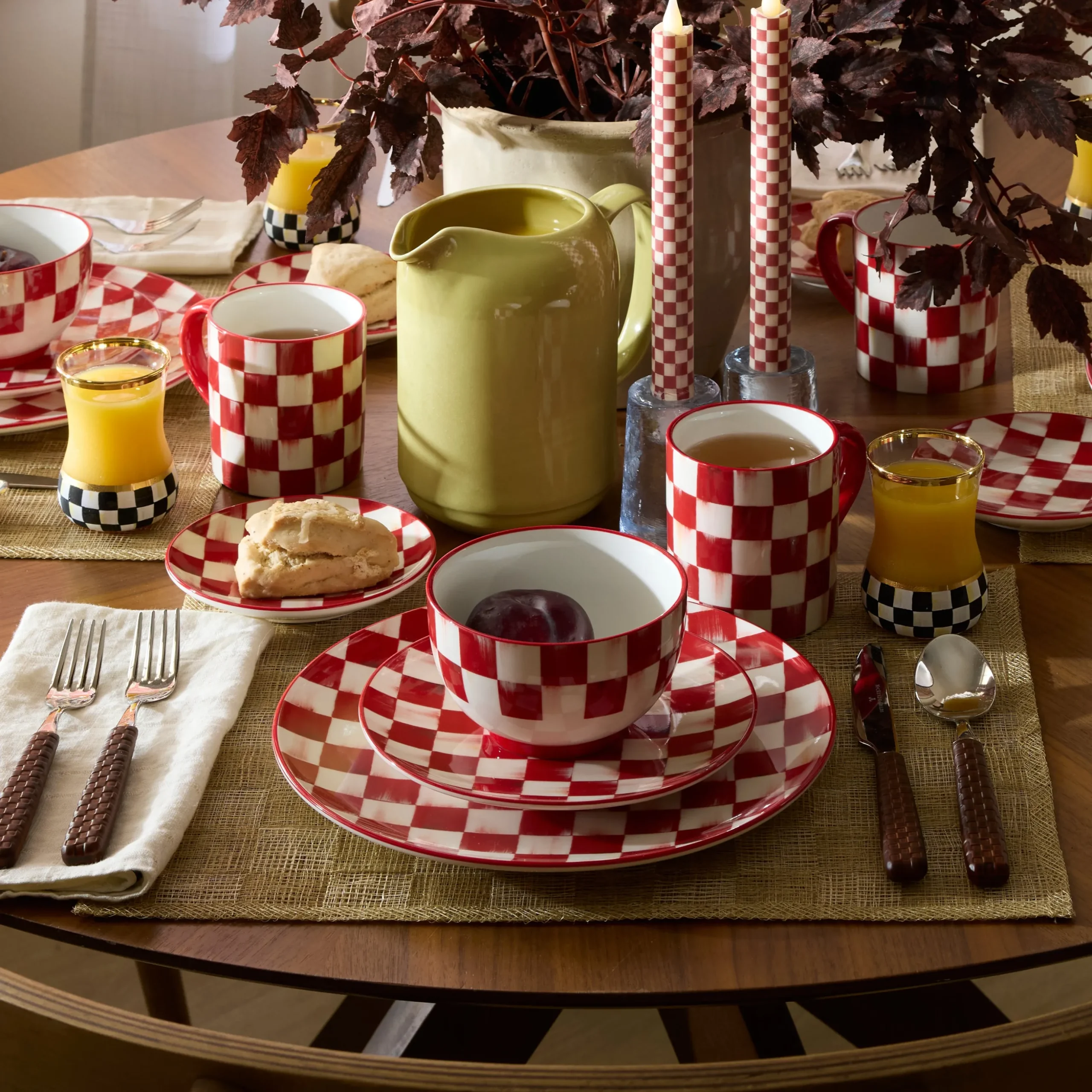 Cherry Check Dinner Plates, Set of 4