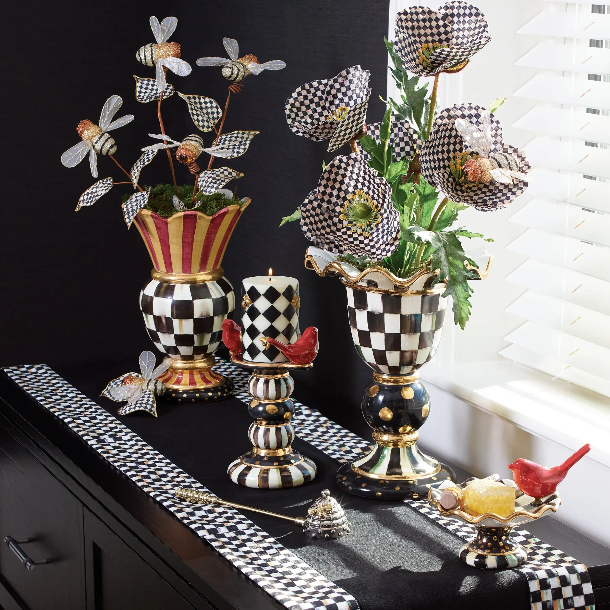 Courtly Check Black Table Runner