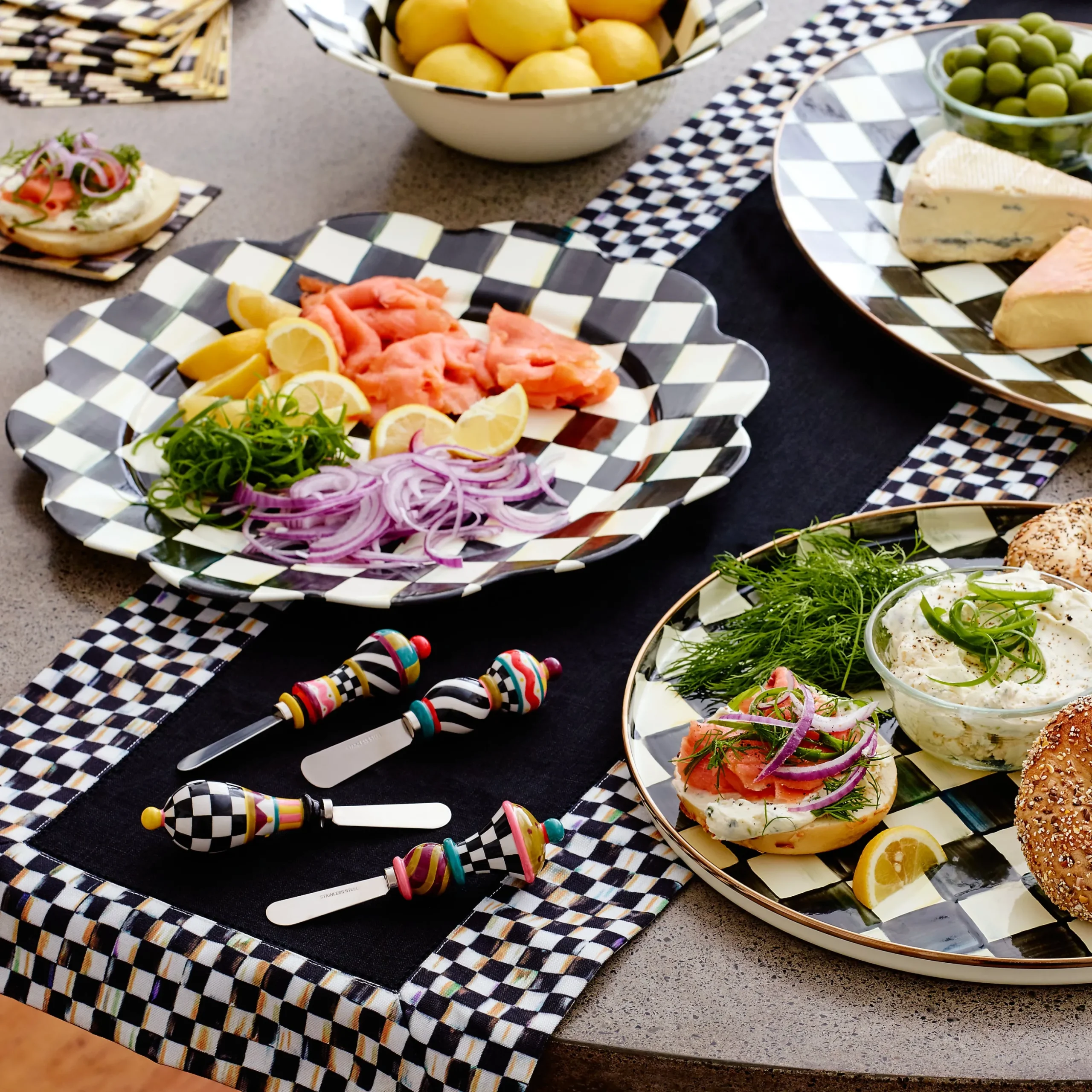 Courtly Check Black Table Runner