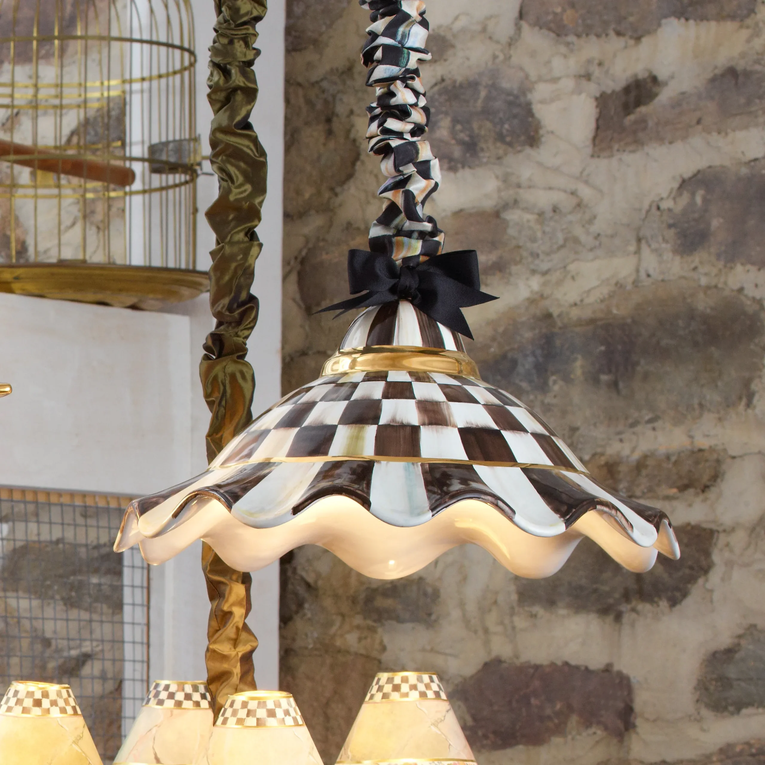 Courtly Check Ceramic Fluted Hanging Lamp