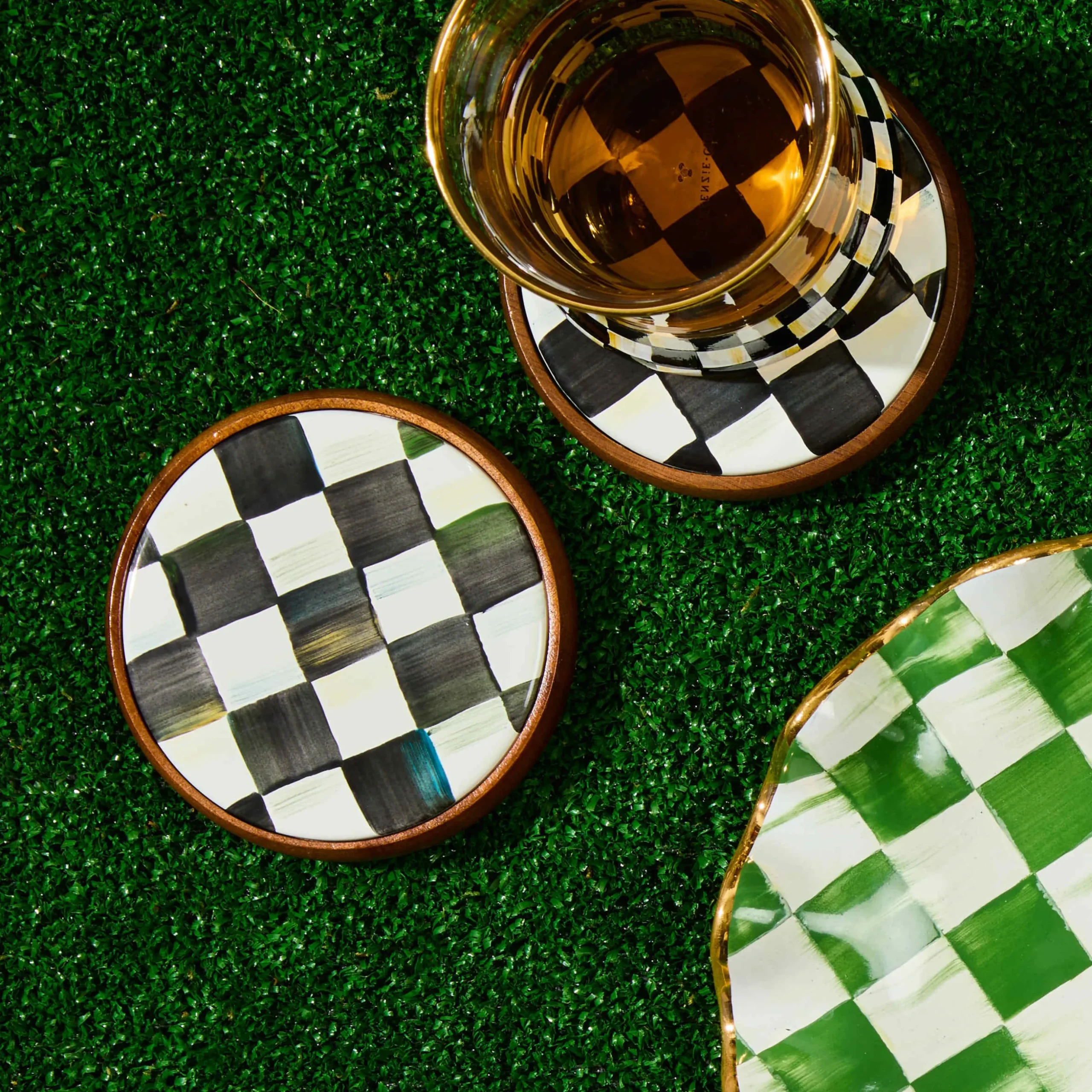 Courtly Check Enamel Coasters, Set of 4