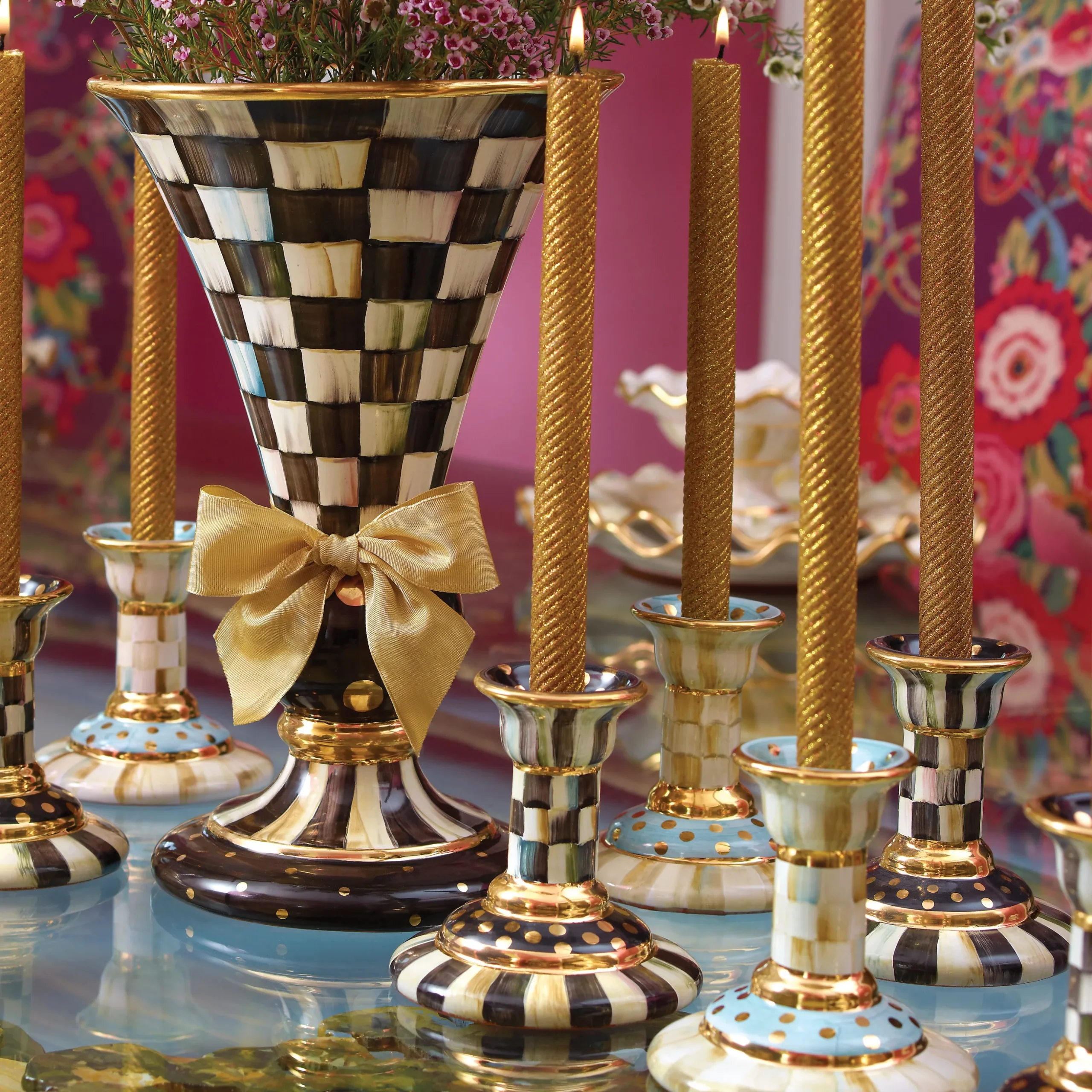 Courtly Check Large Ceramic Candlestick