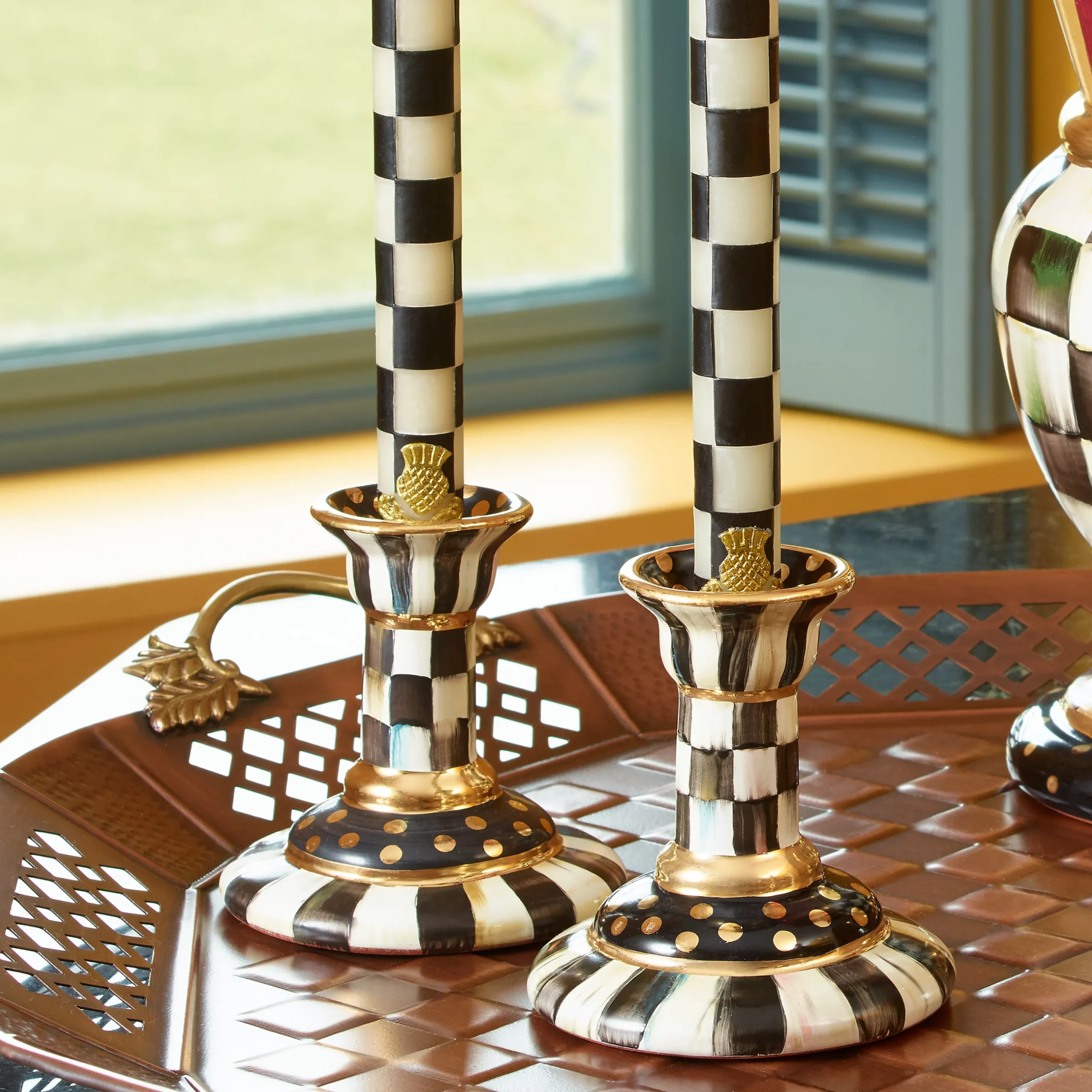 Courtly Check Large Ceramic Candlestick