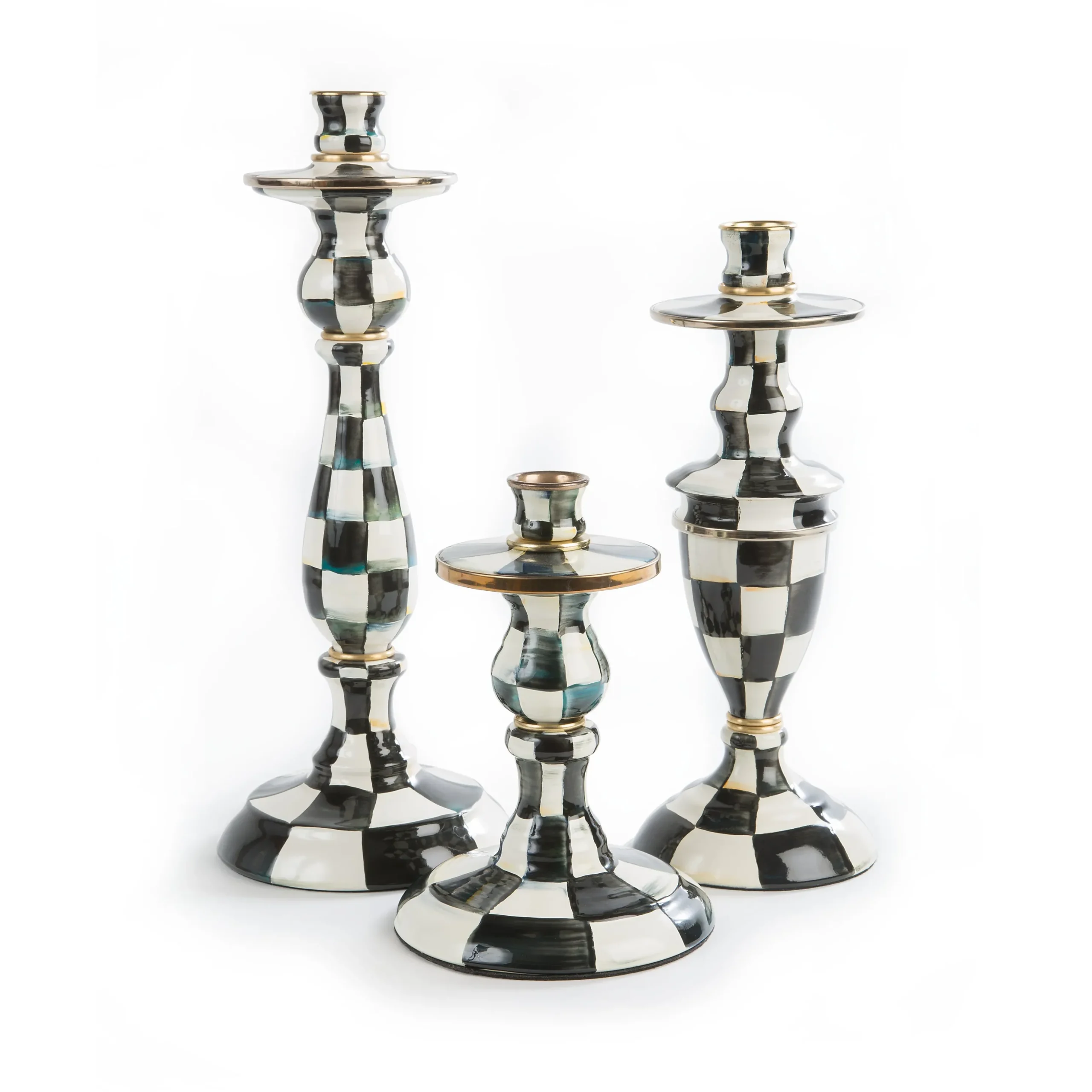 Courtly Check Large Enamel Candlestick