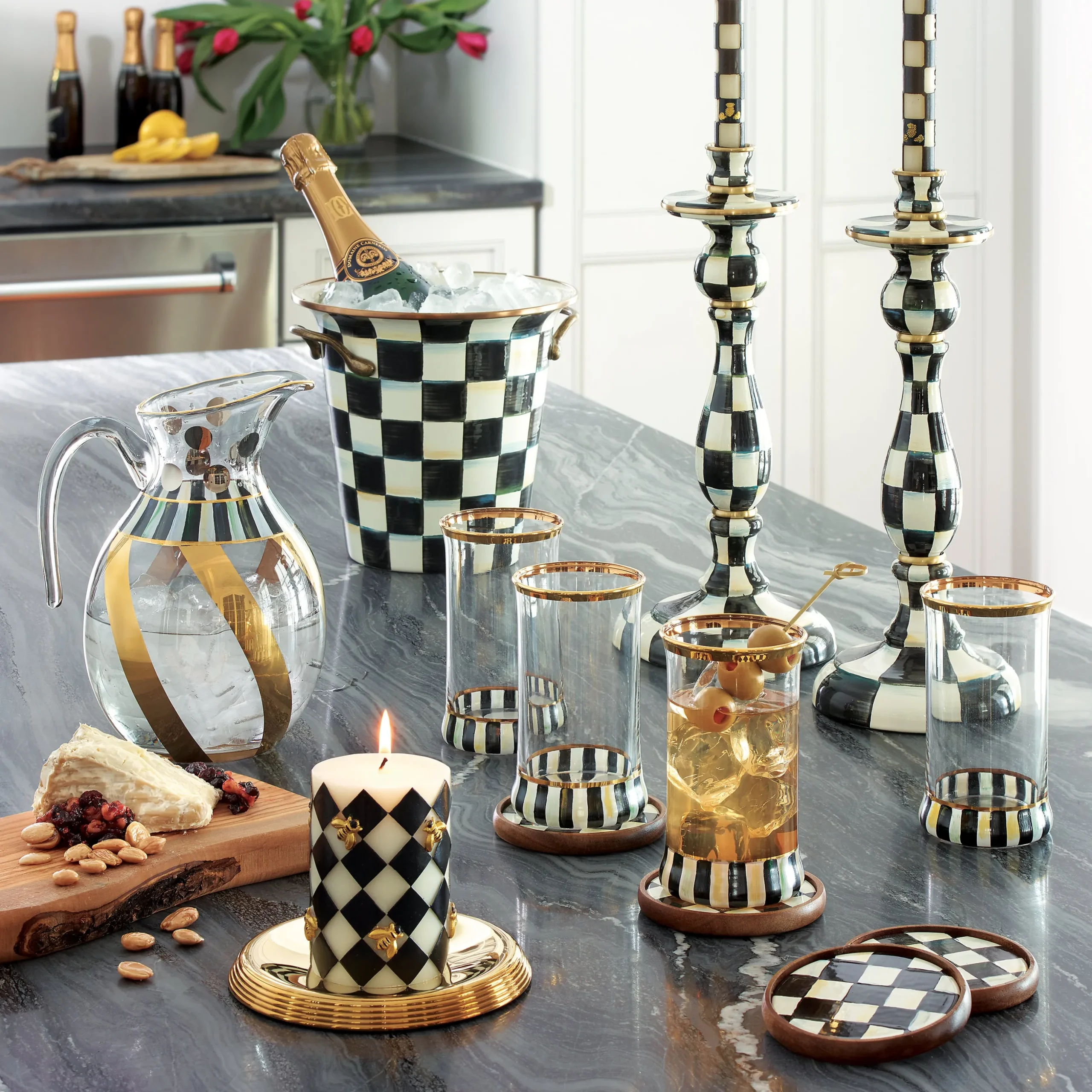 Courtly Check Large Enamel Candlestick