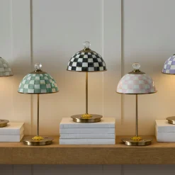 Courtly Check LED Rechargeable Dome Table Lamp