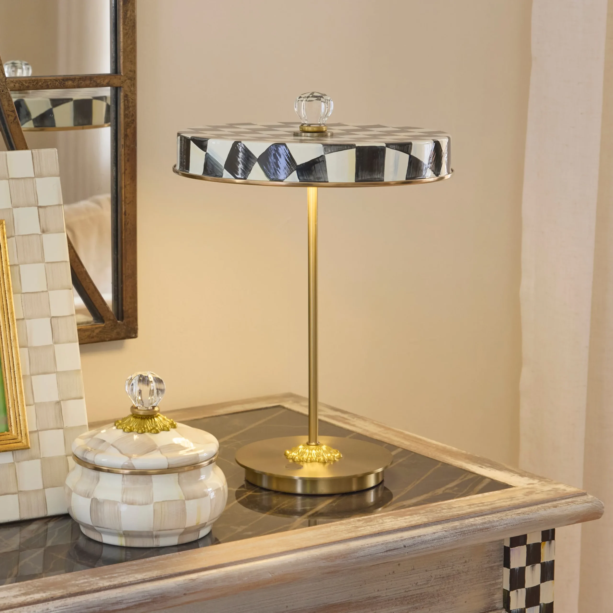 Courtly Check LED Rechargeable Disk Table Lamp