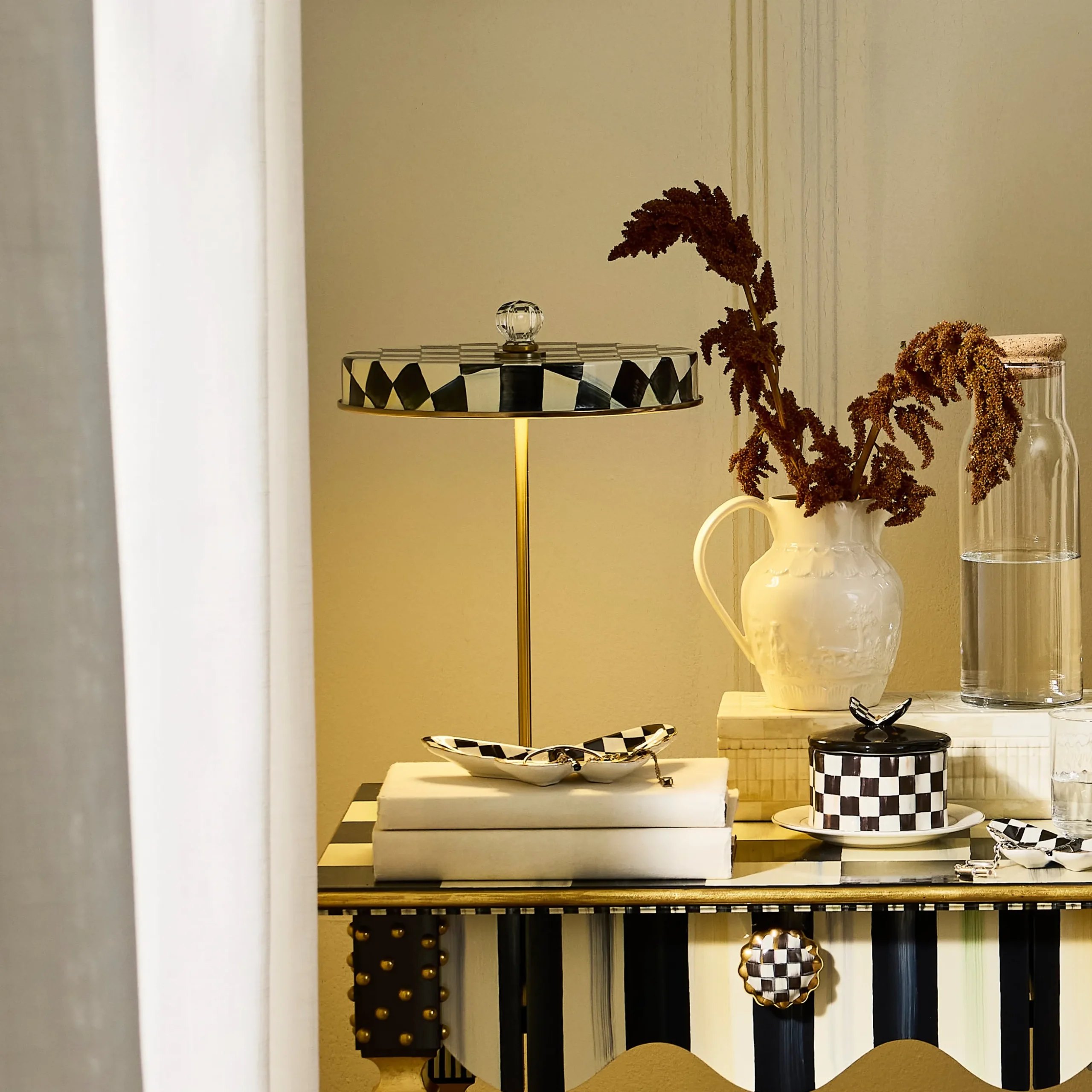 Courtly Check LED Rechargeable Disk Table Lamp