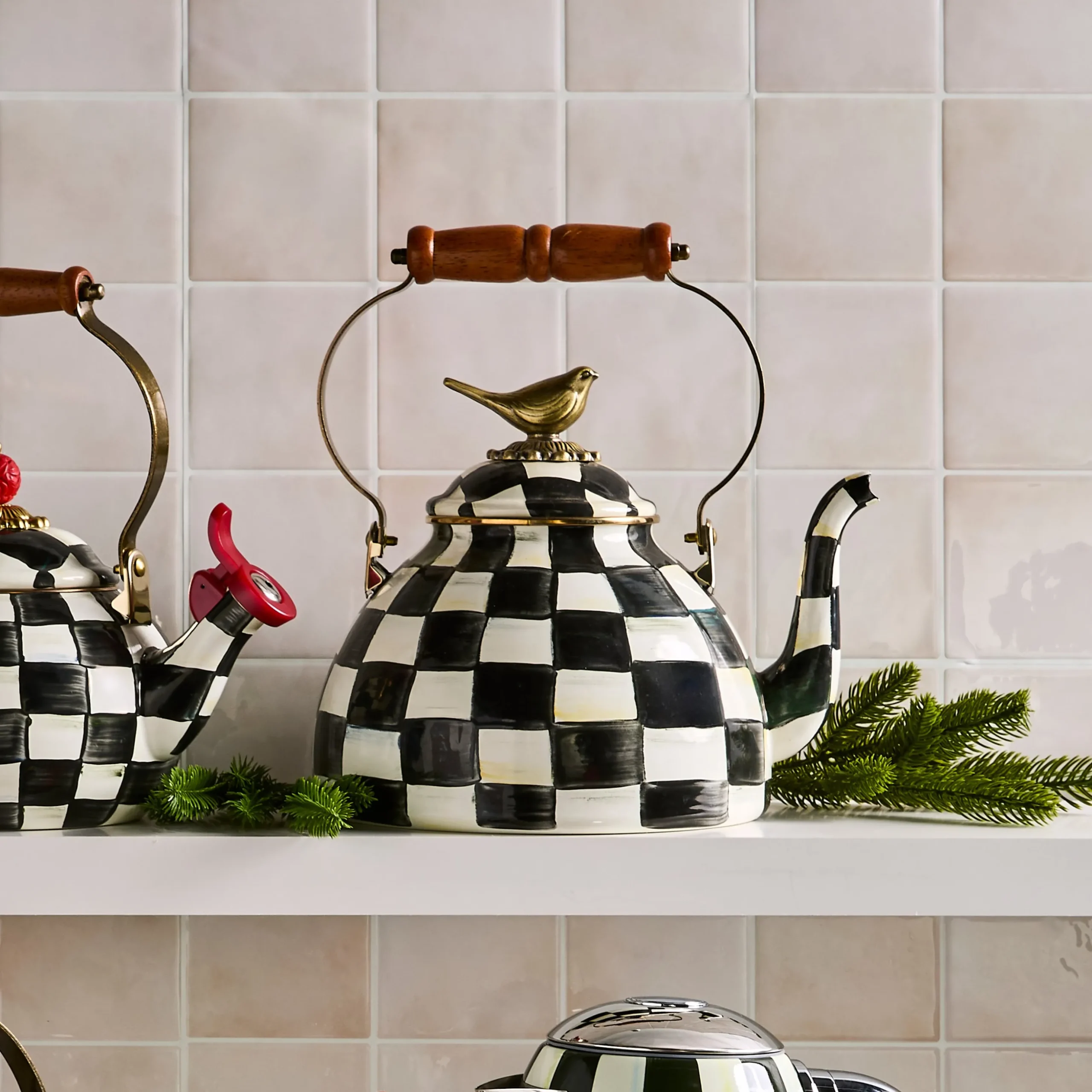 Courtly Check 3 Quart Tea Kettle with Bird