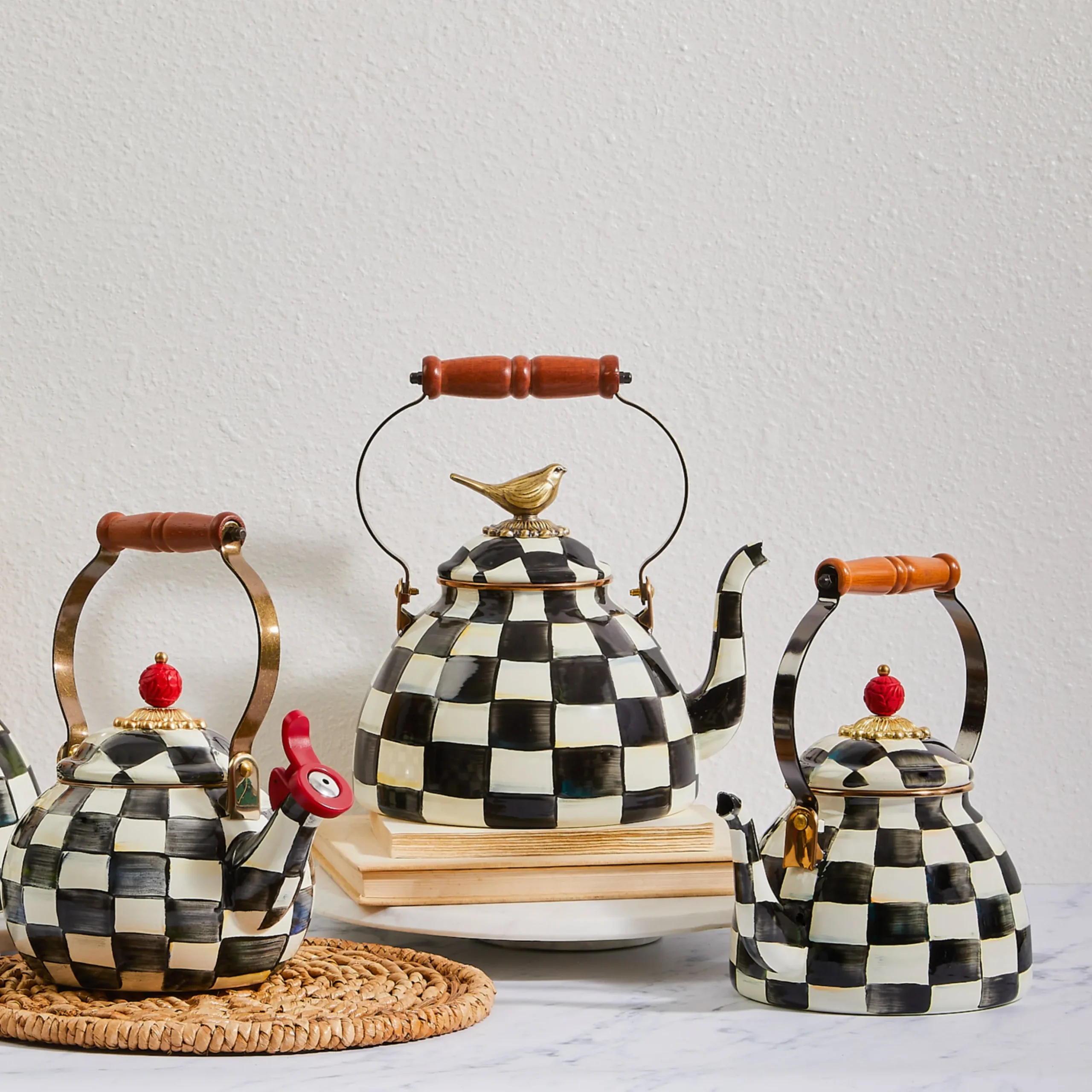 Courtly Check 3 Quart Tea Kettle with Bird