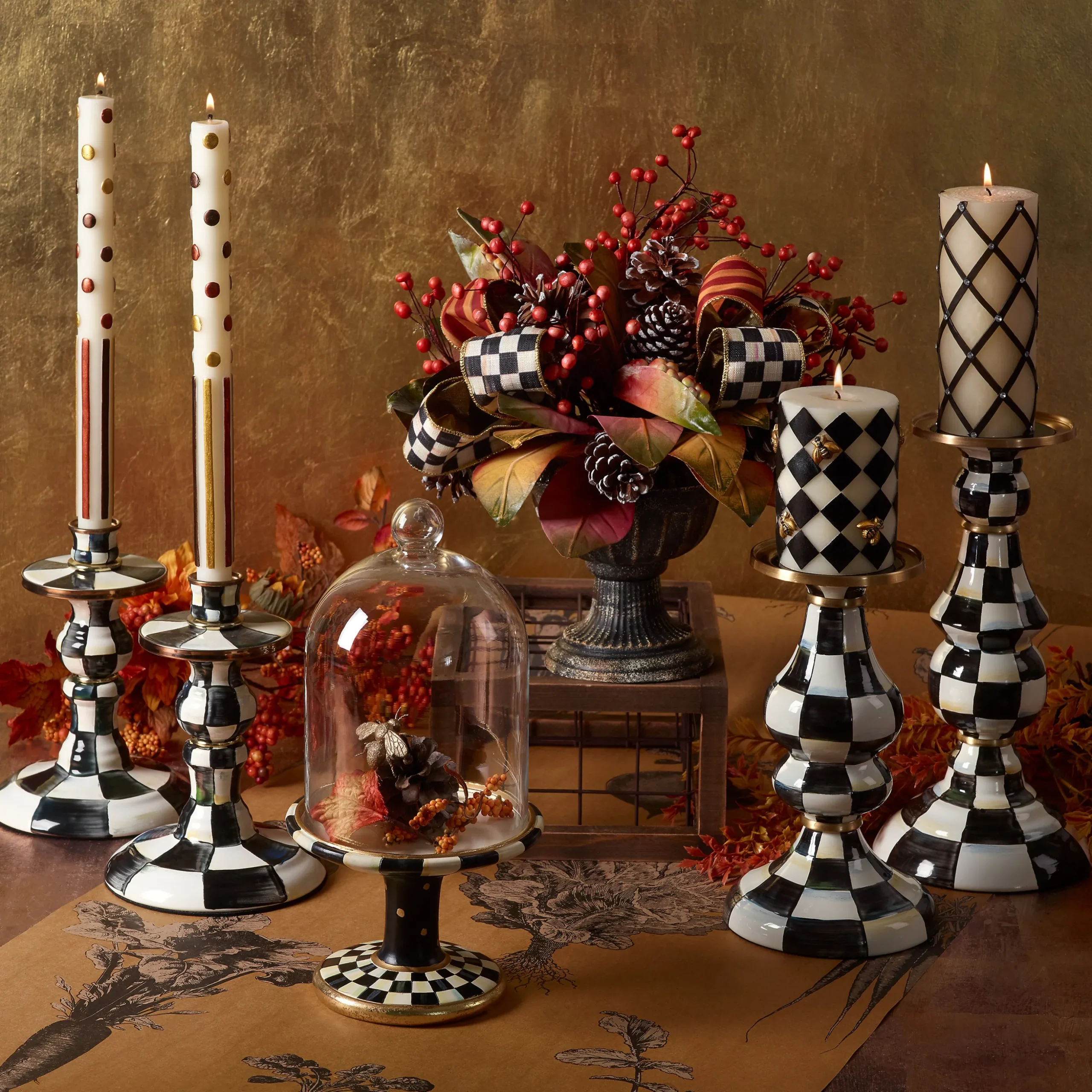 Courtly Check Small Enamel Candlestick
