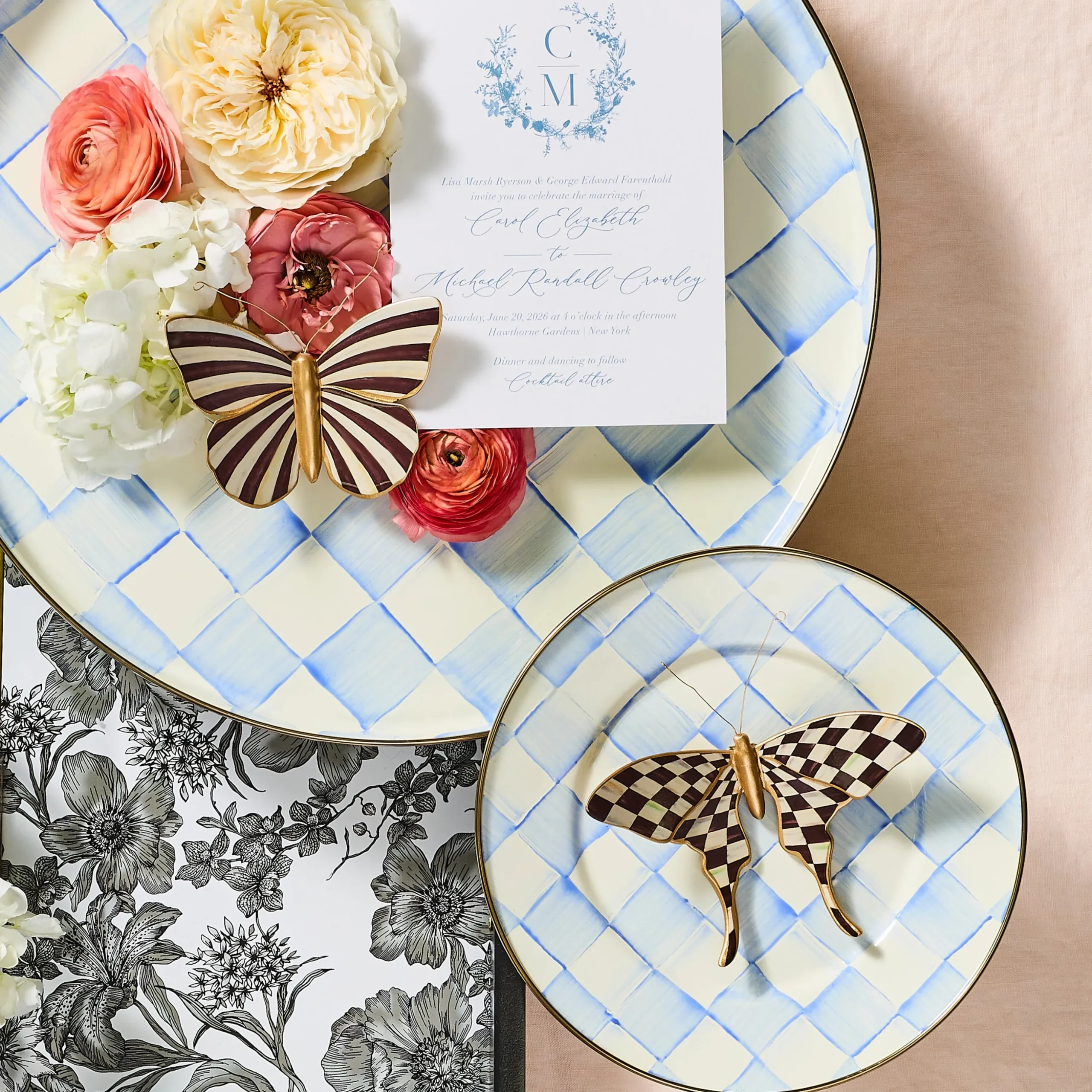 Courtly Check & Stripe Butterfly Trio