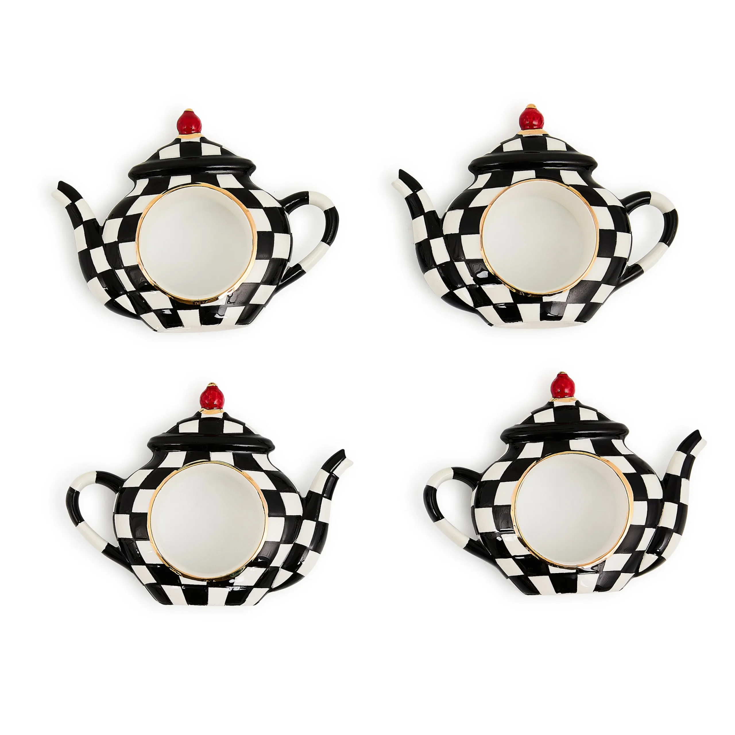 Courtly Check Teapot Napkin Rings, Set of 4