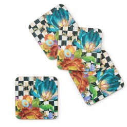 Courtly Flower Market Cork Back Coasters, Set of 4