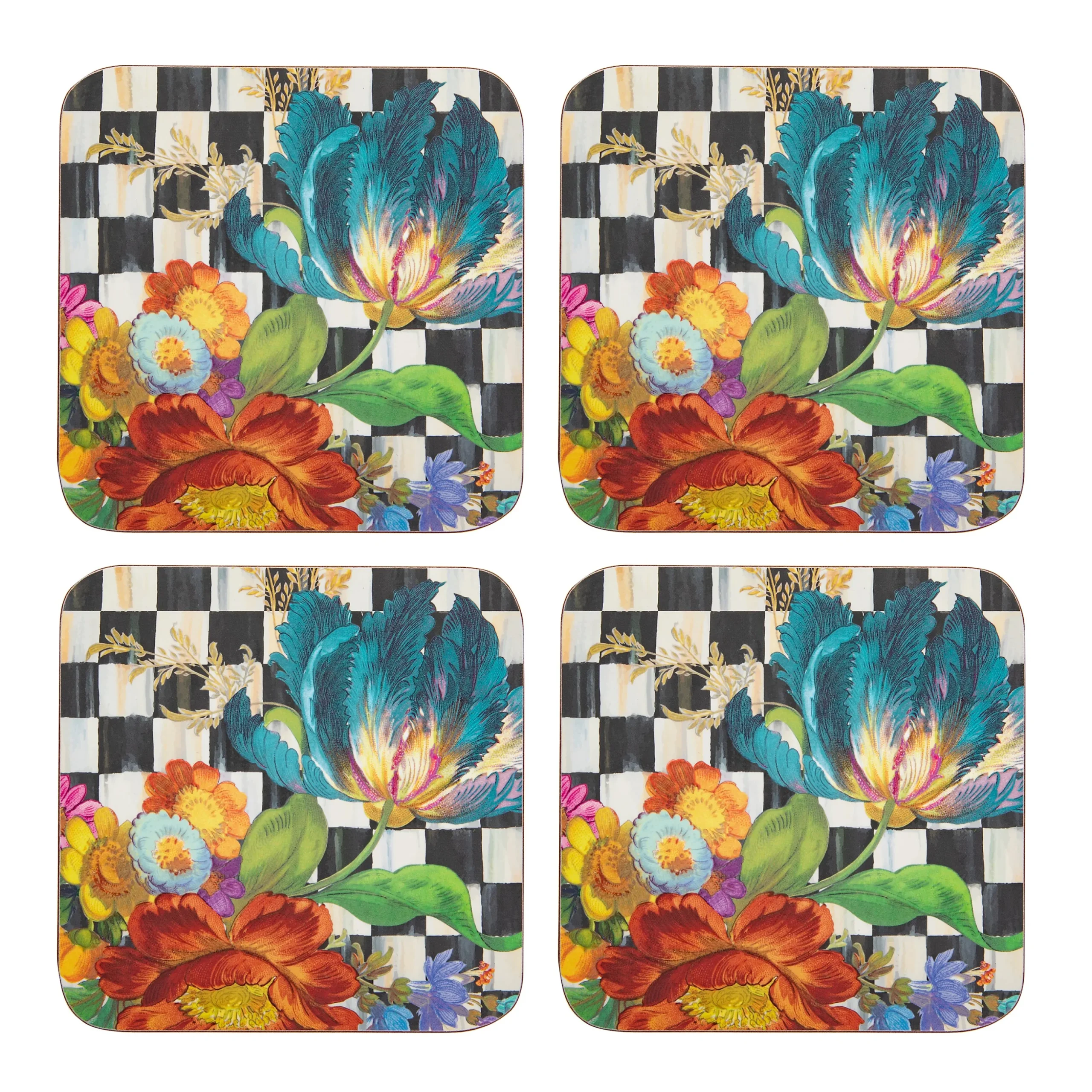 Courtly Flower Market Cork Back Coasters, Set of 4