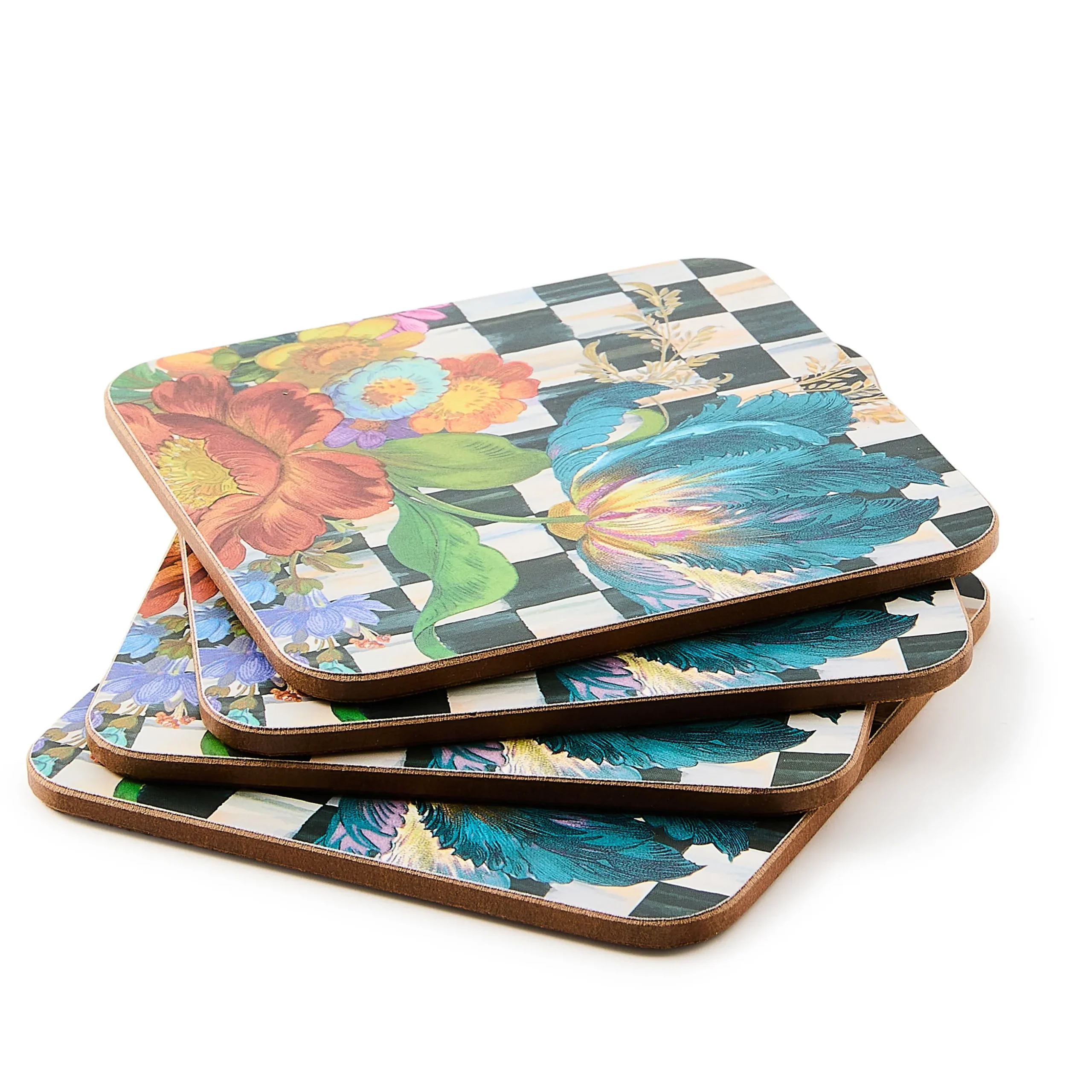 Courtly Flower Market Cork Back Coasters, Set of 4