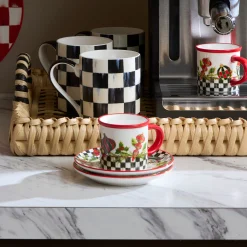 Deck the Halls Espresso Cup & Saucer, Set of 2