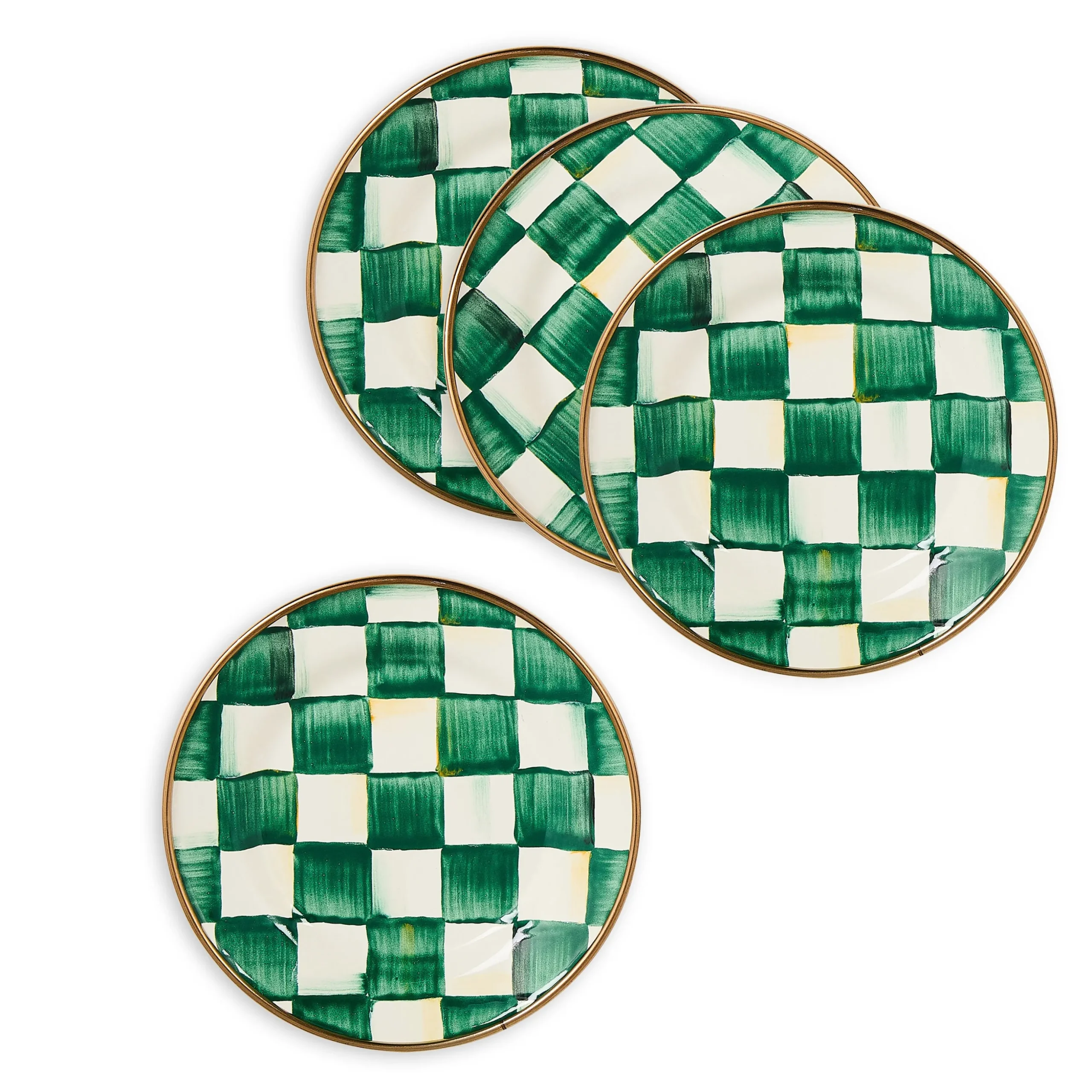 Emerald Check Appetizer Plates, Set of 4