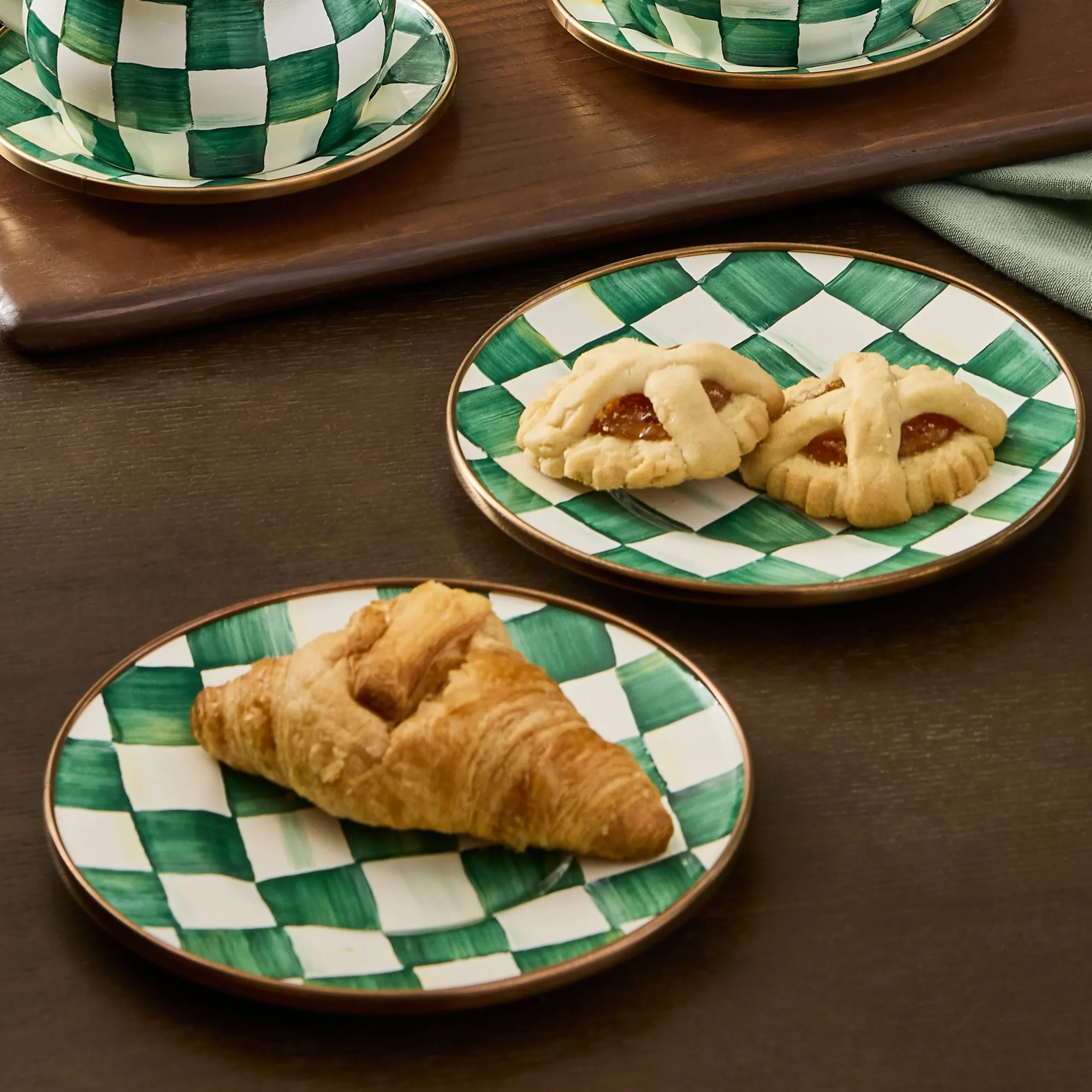 Emerald Check Appetizer Plates, Set of 4