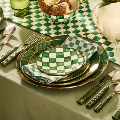 Emerald Check Appetizer Plates, Set of 4
