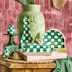 Emerald Check Enamel Napkin Holder