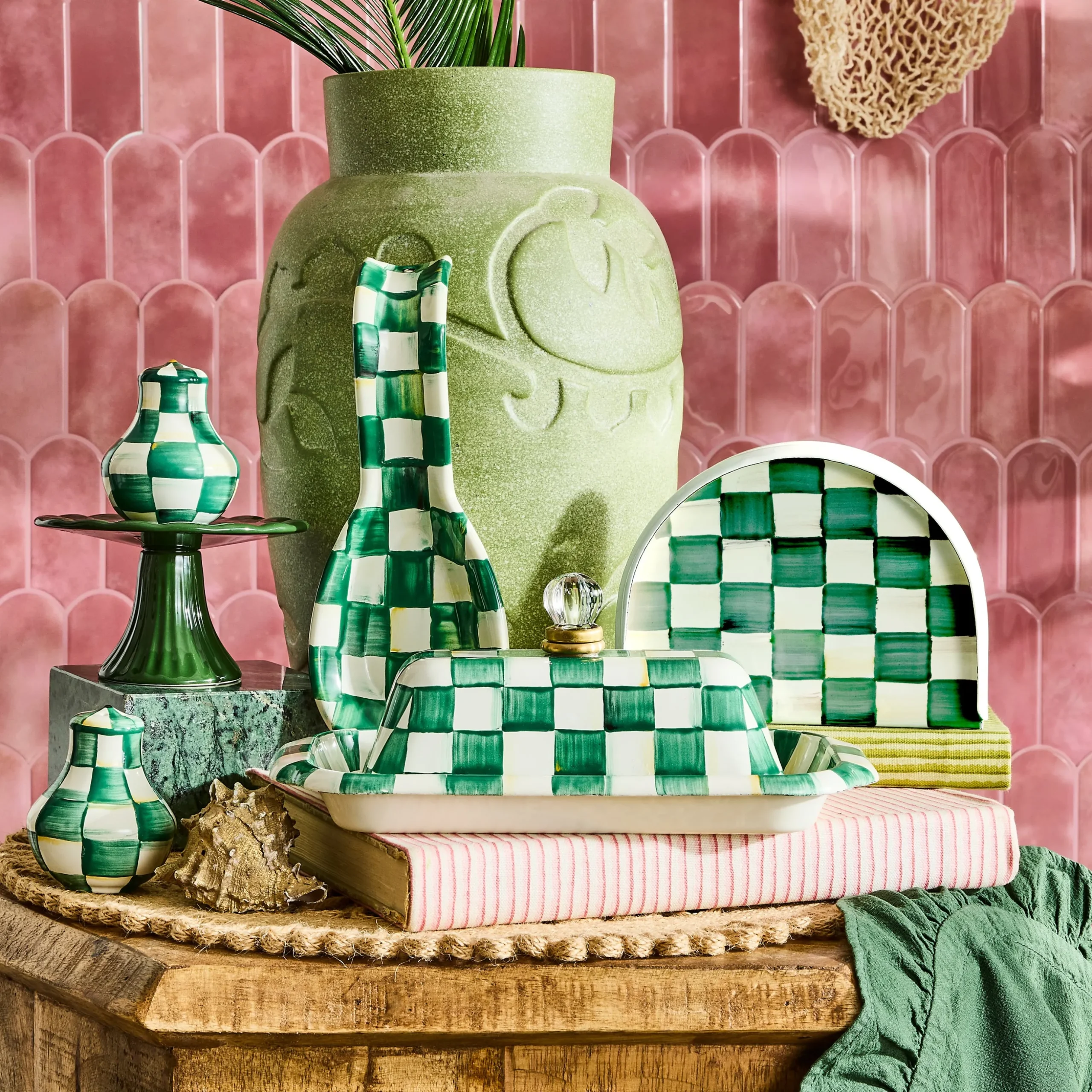Emerald Check Enamel Napkin Holder