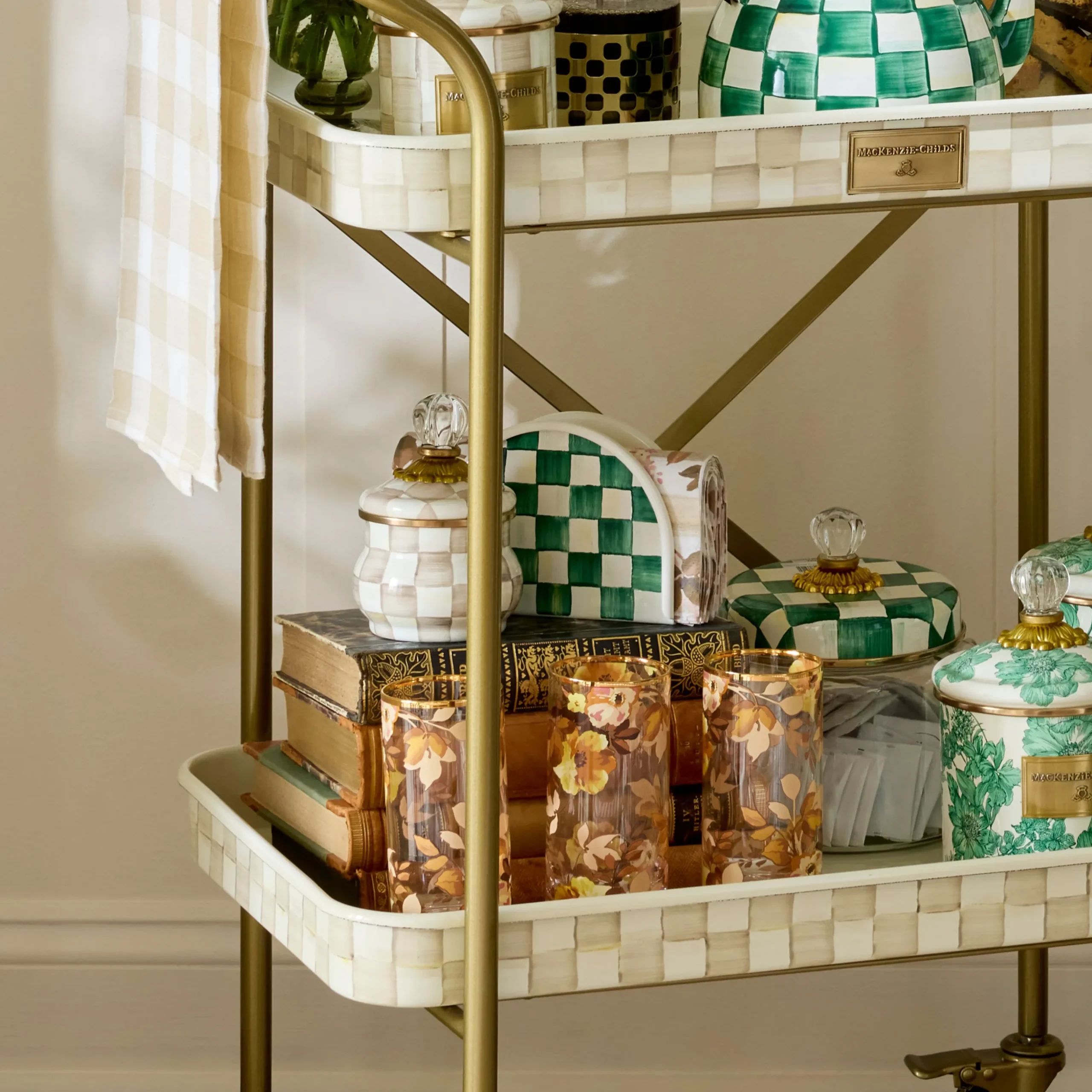 Emerald Check Enamel Napkin Holder