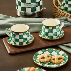 Emerald Check Espresso Cup & Saucer Set