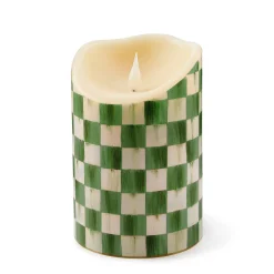 Emerald Check Flameless 6" Pillar Candle