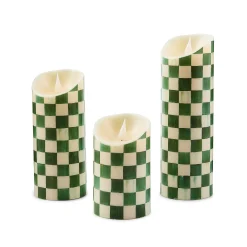Emerald Check Flameless 9" Pillar Candle