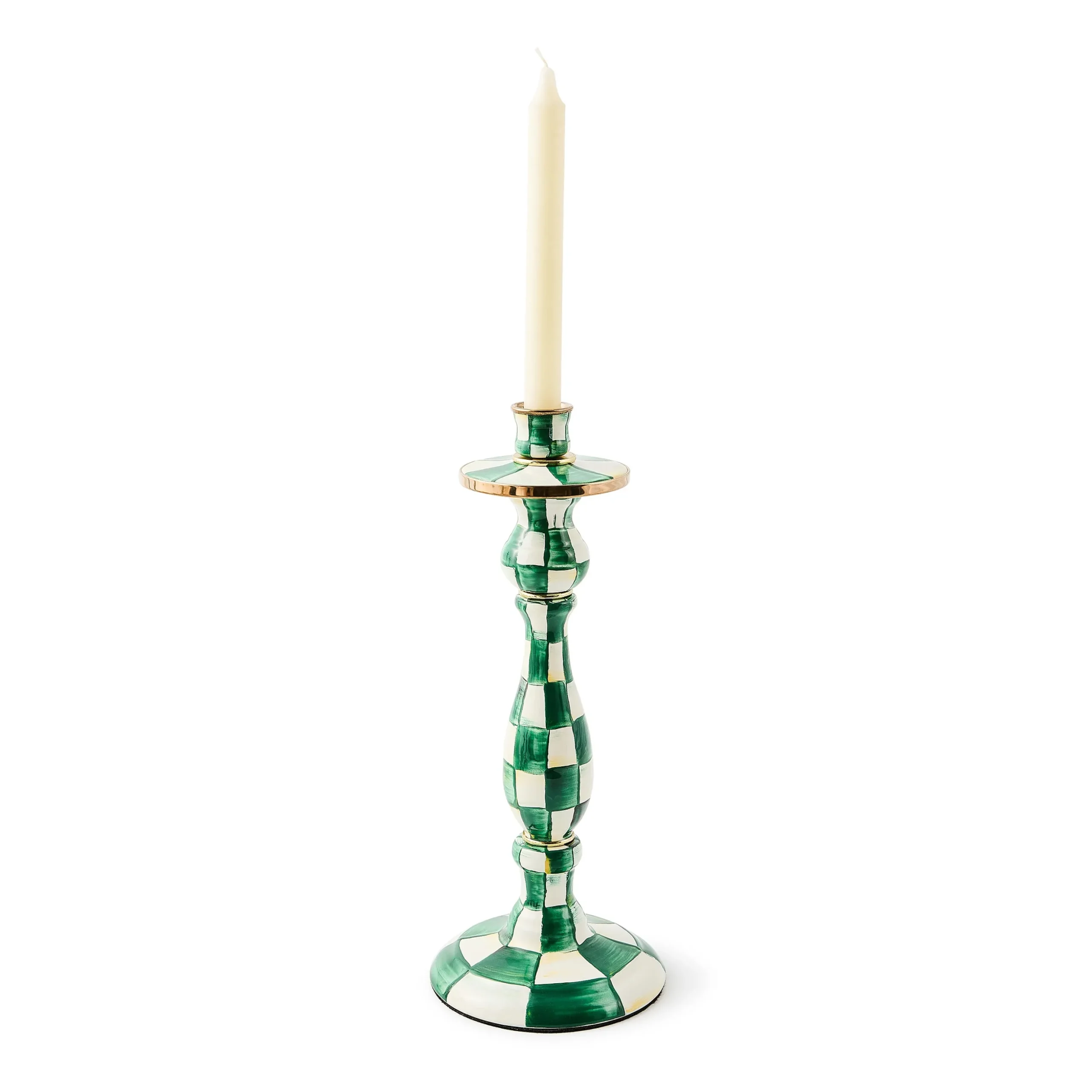 Emerald Check Large Candlestick