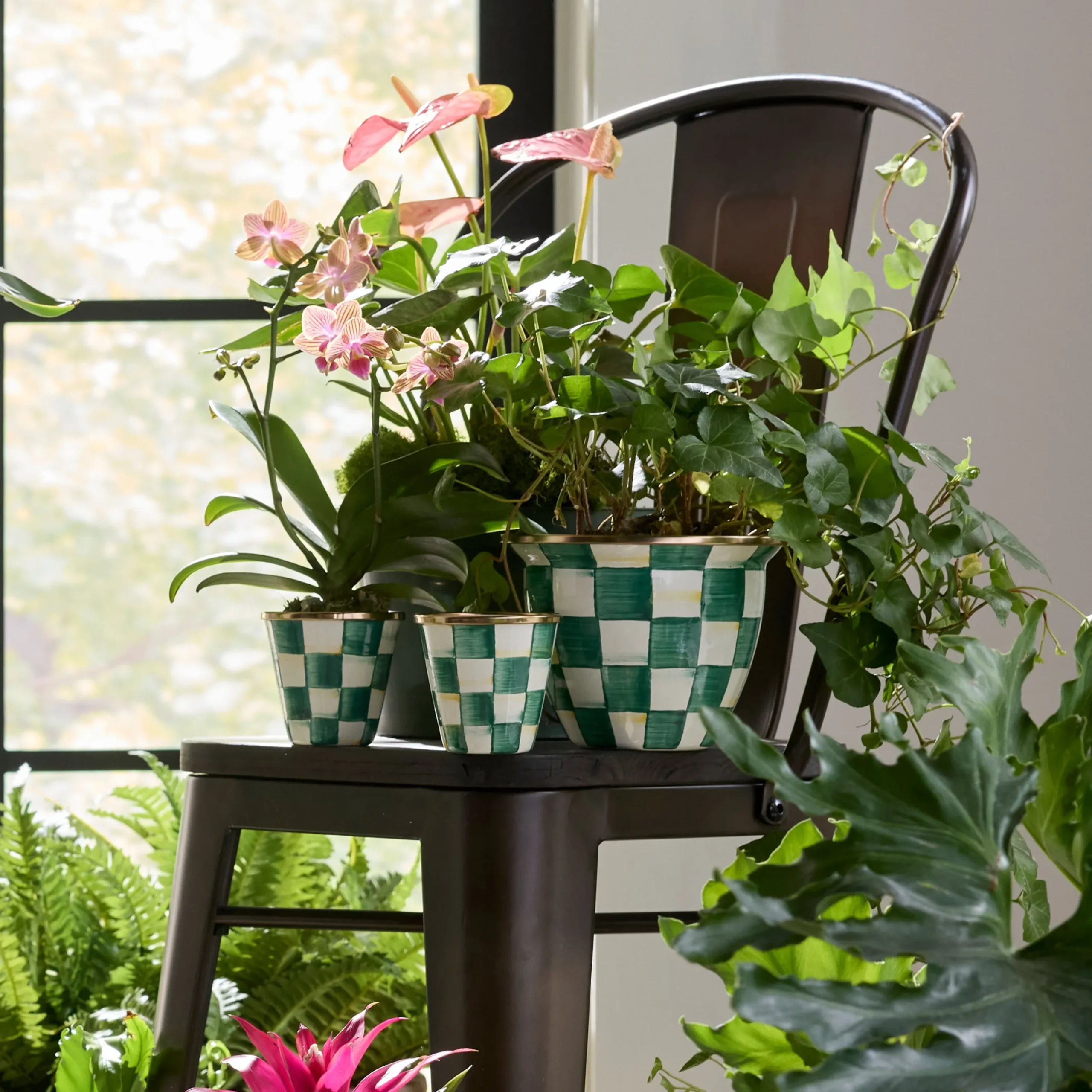 Emerald Check Large Flower Pot