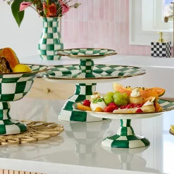 Emerald Check Large Pedestal Platter