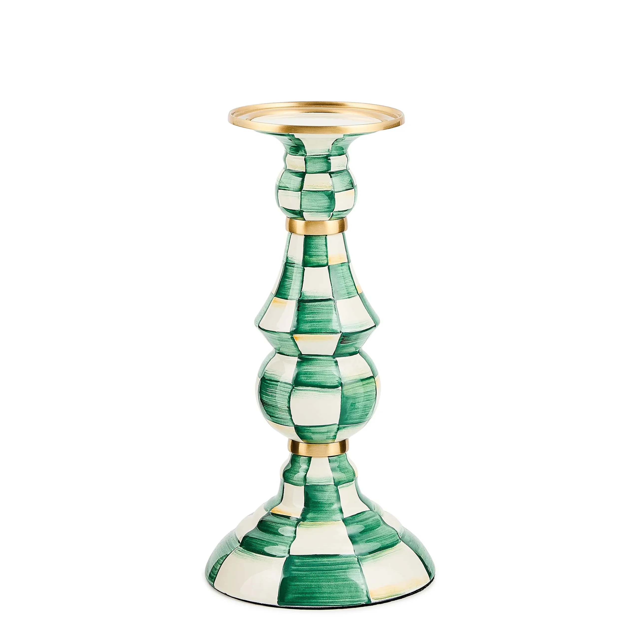Emerald Check Large Pillar Candlestick