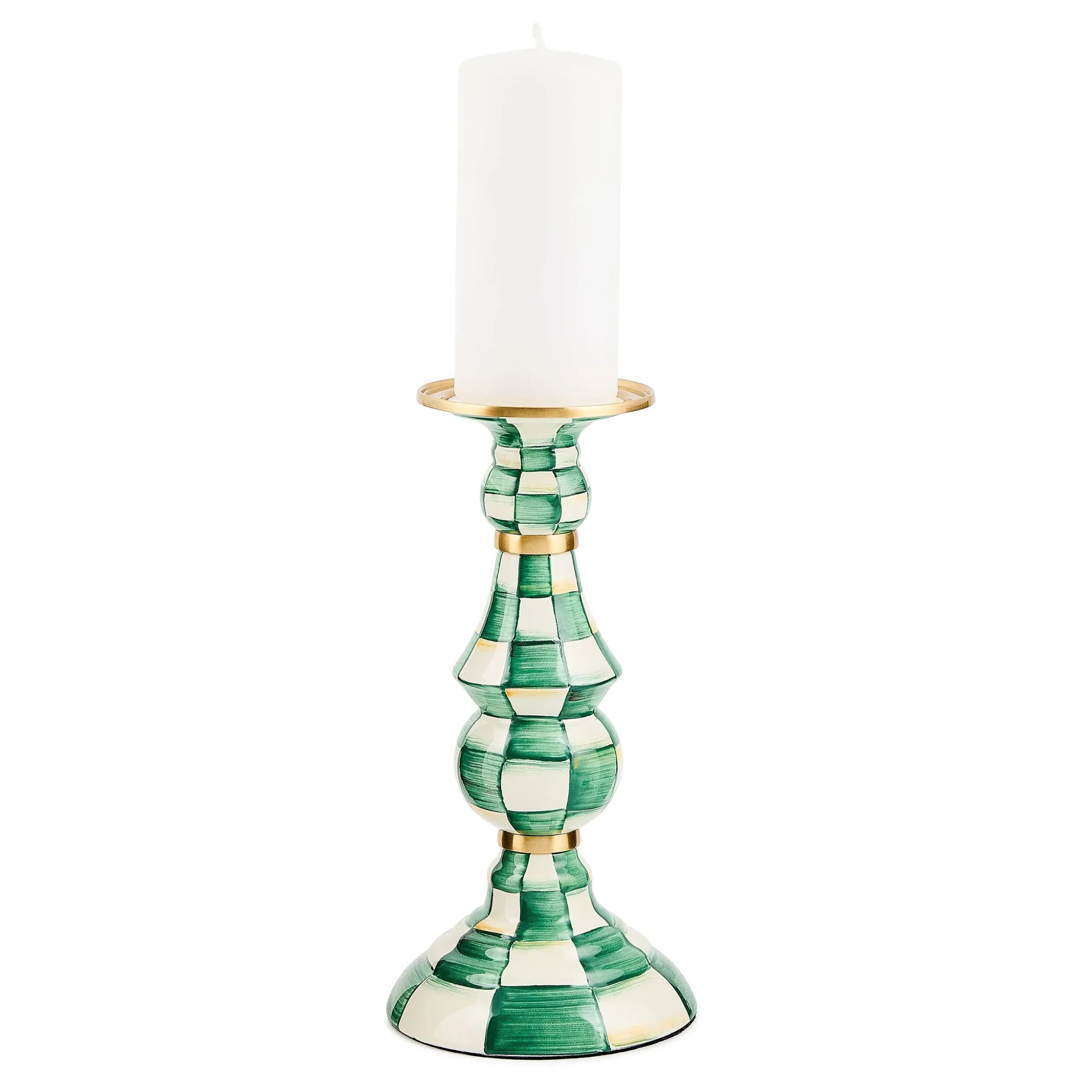 Emerald Check Large Pillar Candlestick