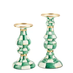 Emerald Check Large Pillar Candlestick