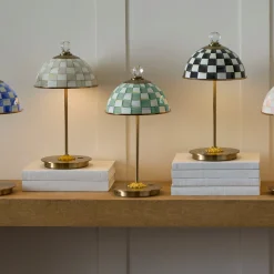 Emerald Check LED Rechargeable Dome Table Lamp