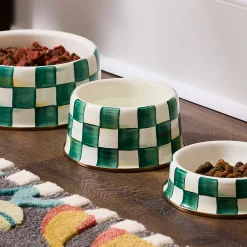 Emerald Check Medium Pet Dish