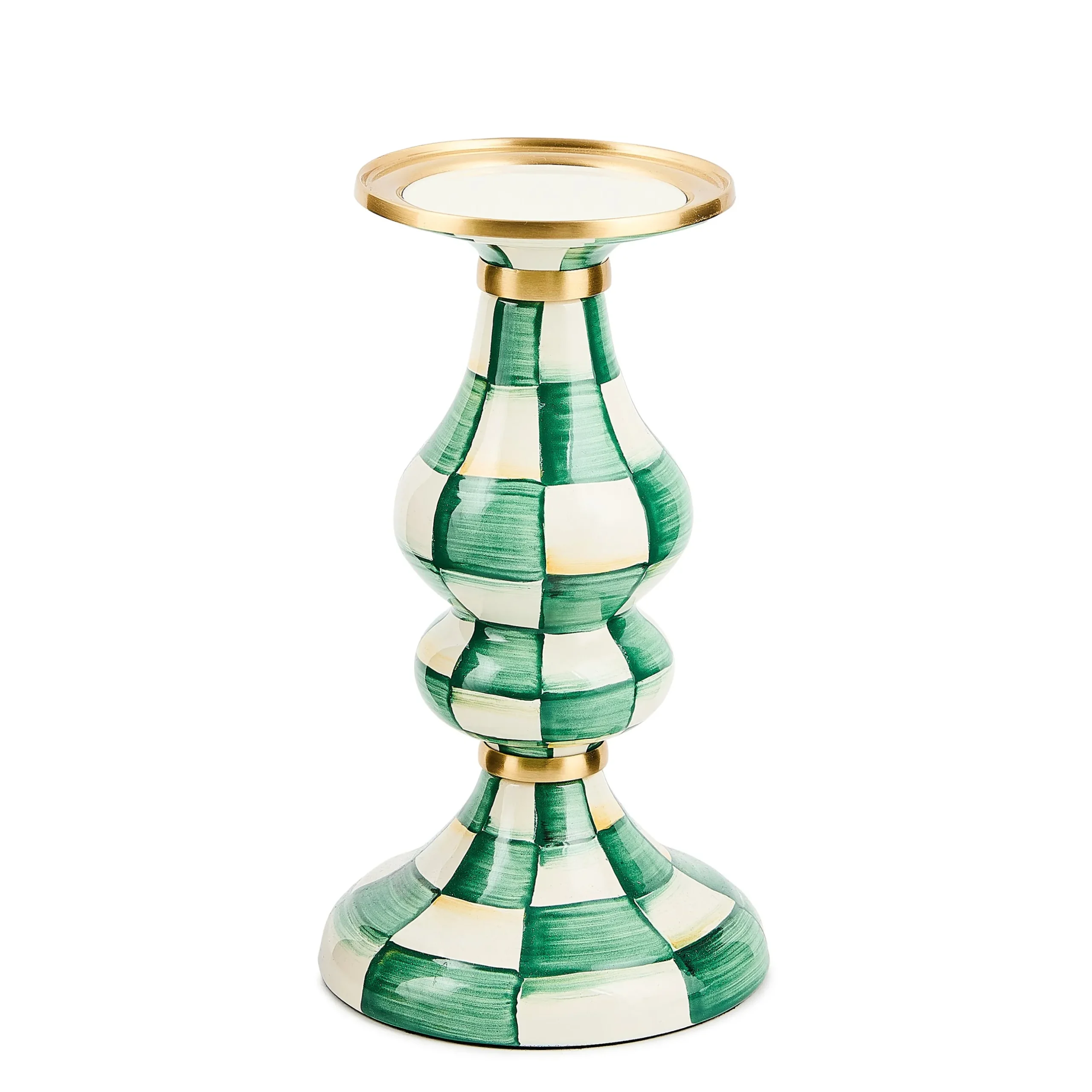 Emerald Check Medium Pillar Candlestick