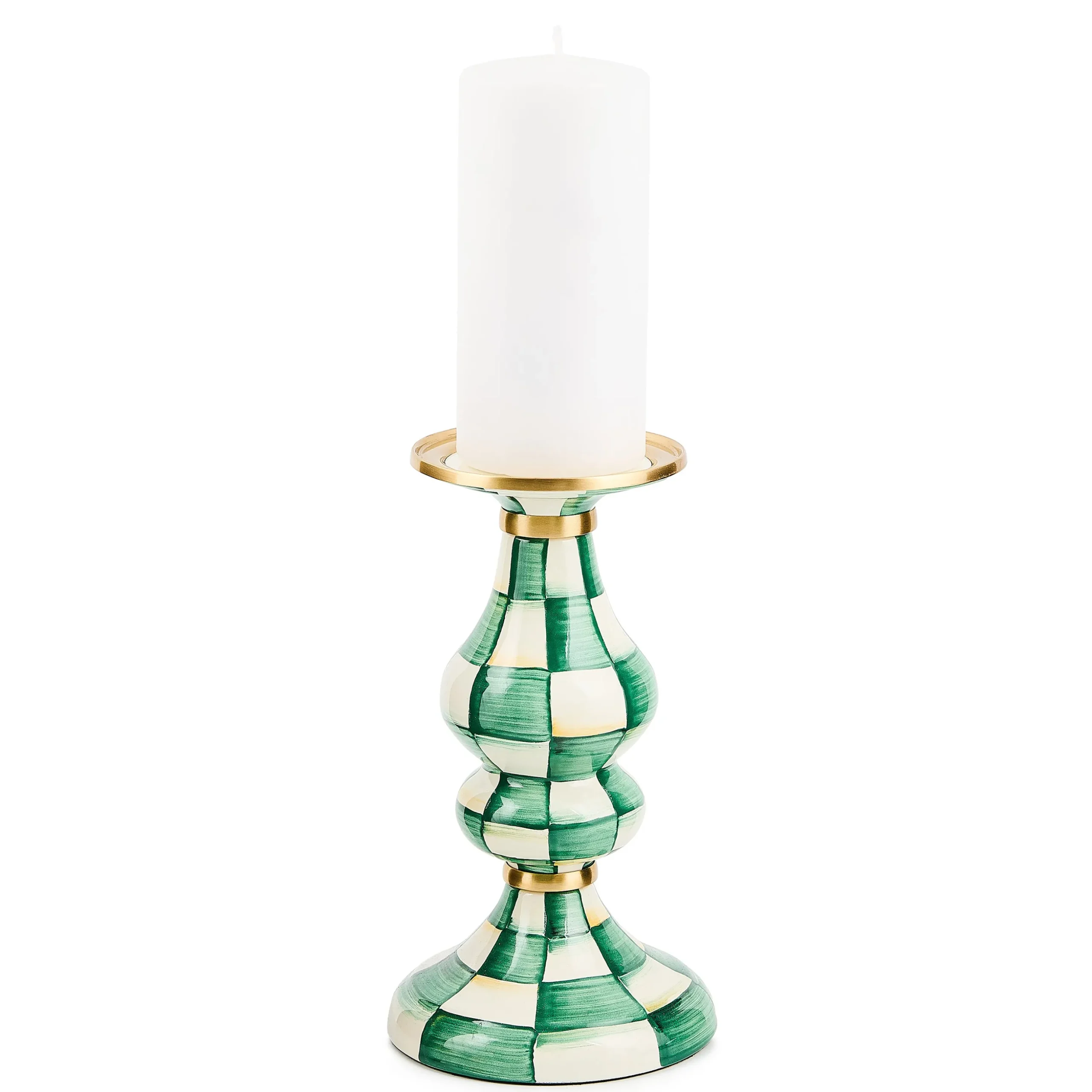 Emerald Check Medium Pillar Candlestick