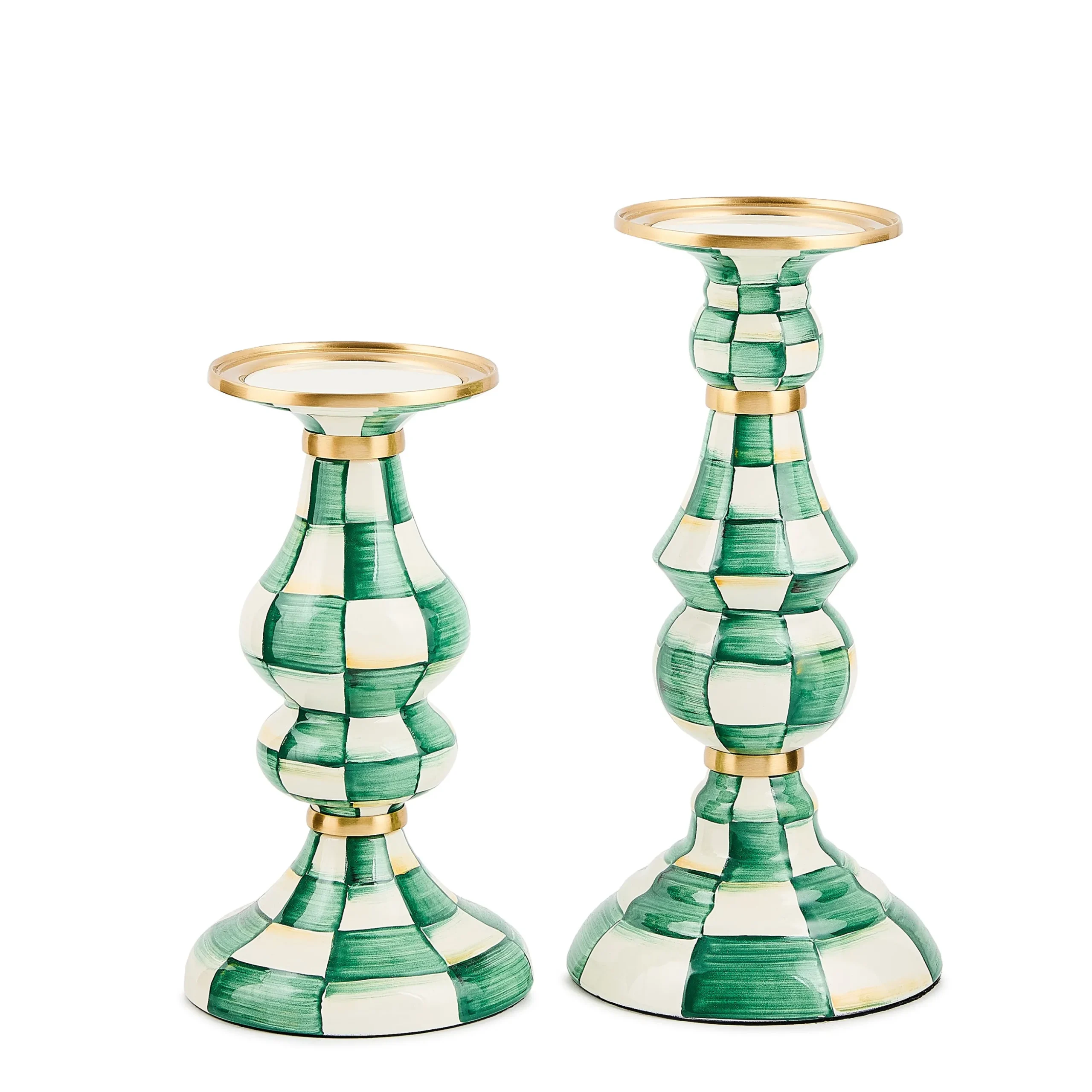 Emerald Check Medium Pillar Candlestick