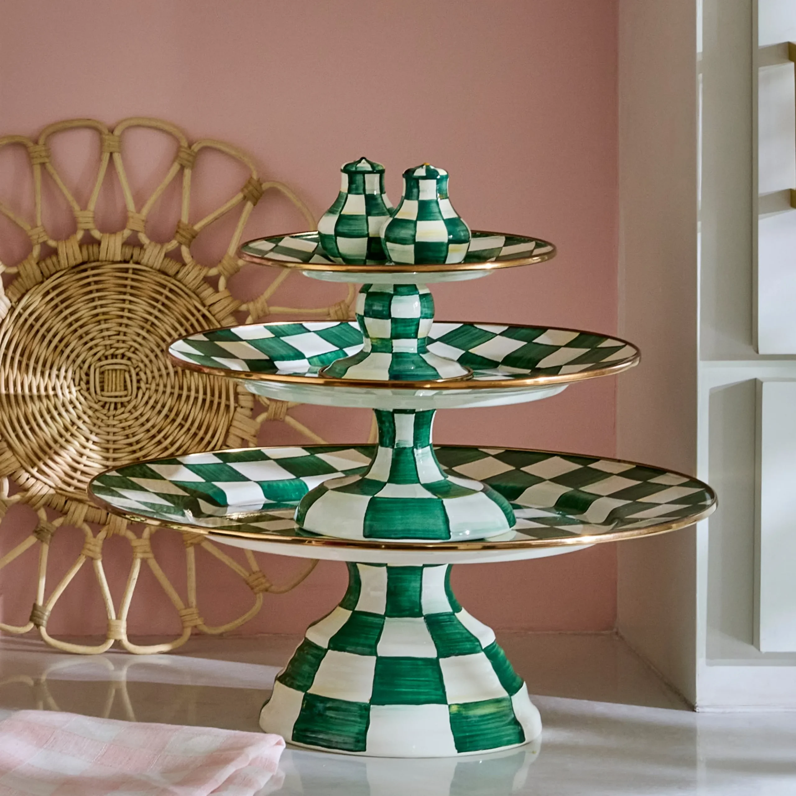 Emerald Check Mini Pedestal Platter