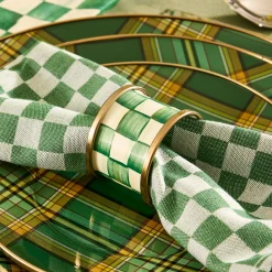 Emerald Check Napkin Rings, Set of 4