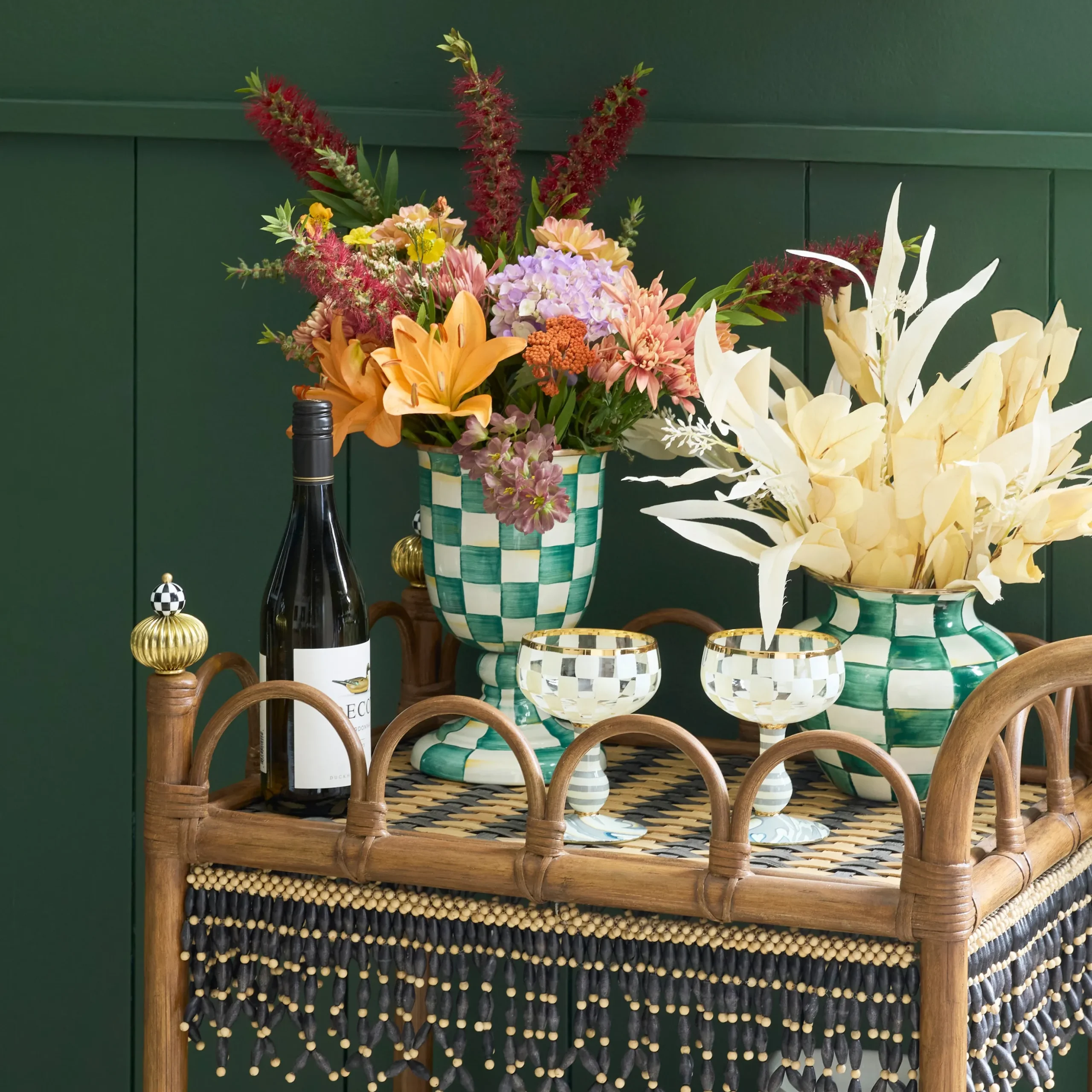 Emerald Check Pedestal Vase