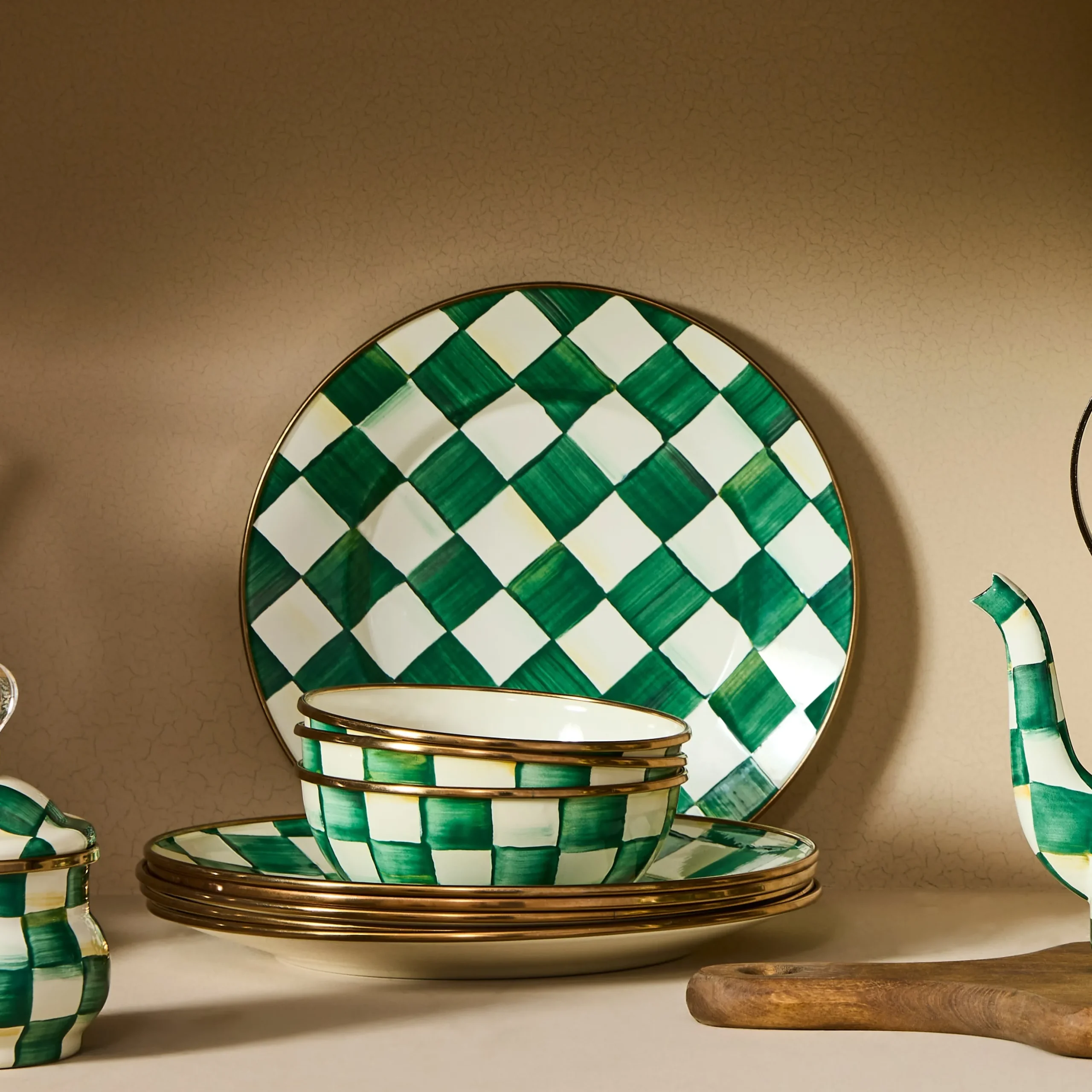 Emerald Check Salad Plate
