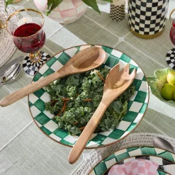 Emerald Check Salad Serving Set