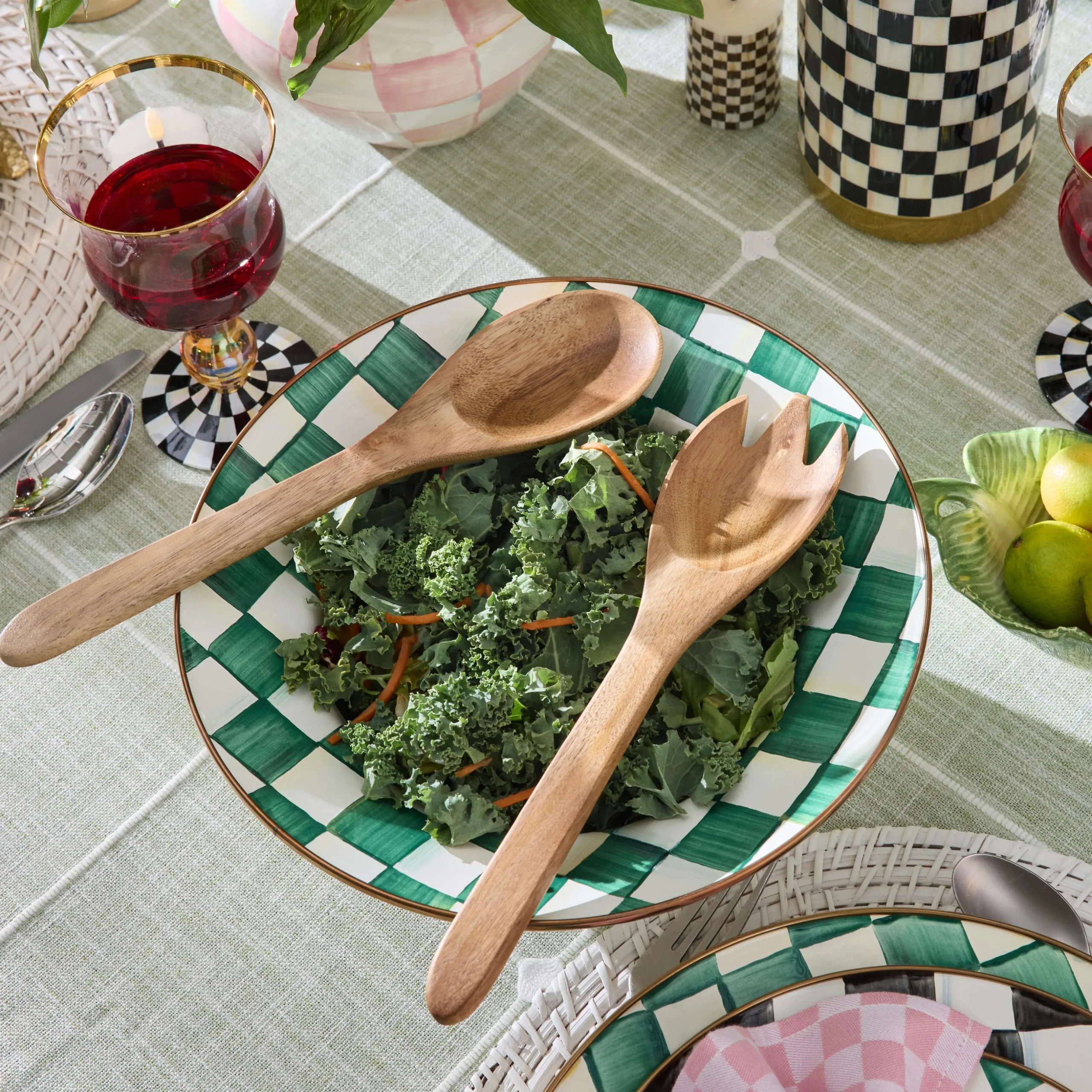 Emerald Check Salad Serving Set