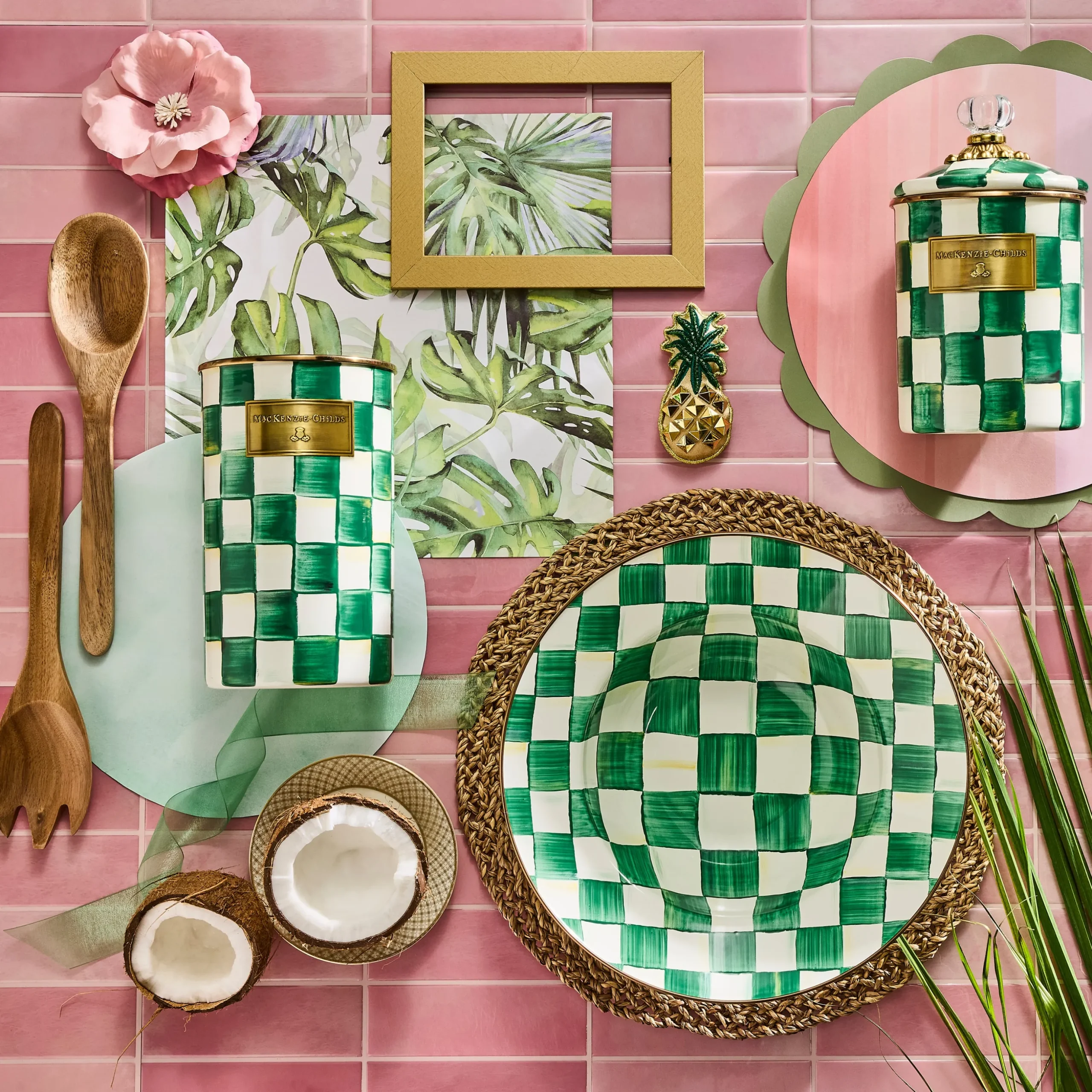 Emerald Check Salad Serving Set